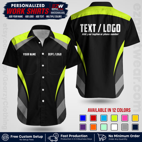 Custom All Over Print Work Uniform Shirt with Name, Logo & Text | Custom Hawaiian Shirt | Company Shirt | Employee Uniform UNF03