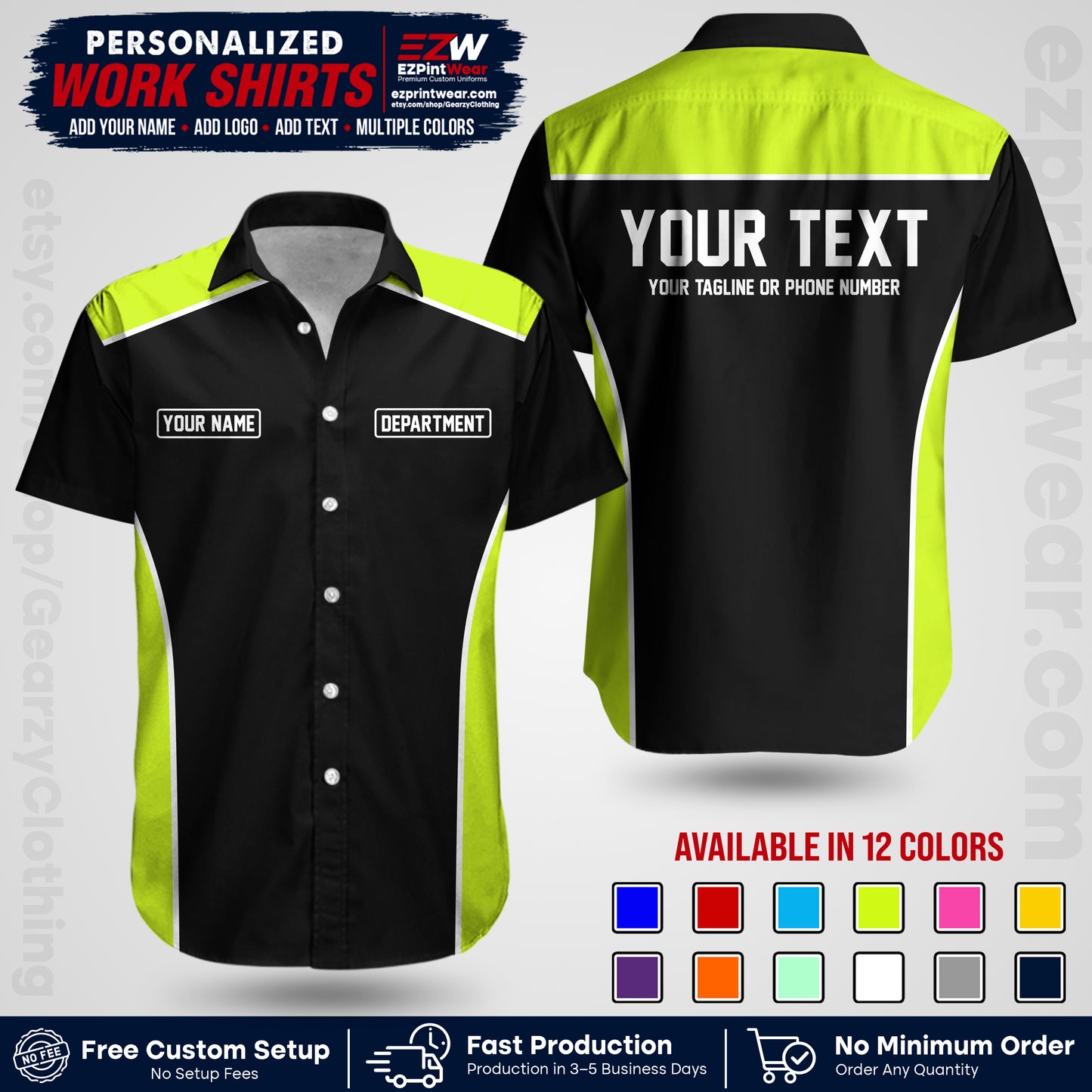 Custom All Over Print Work Uniform Shirt with Name, Logo & Text | Custom Hawaiian Shirt | Company Shirt | Employee Uniform UNF12