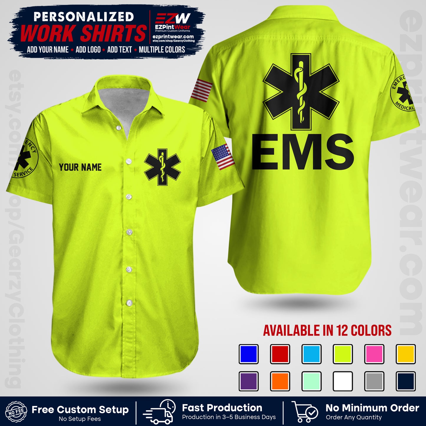 Custom EMS Shirt with Name, Logo & Text | EMS Team Uniform | First Responder Workwear EMSU02