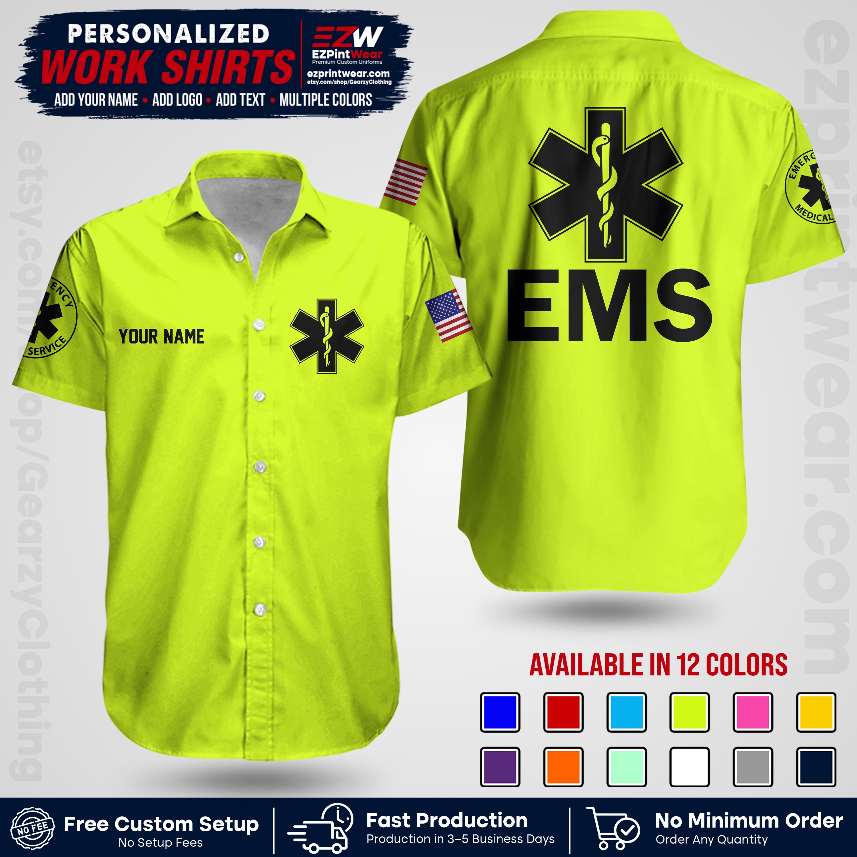 Custom EMS Shirt with Name, Logo & Text | EMS Team Uniform | First Responder Workwear EMSU02