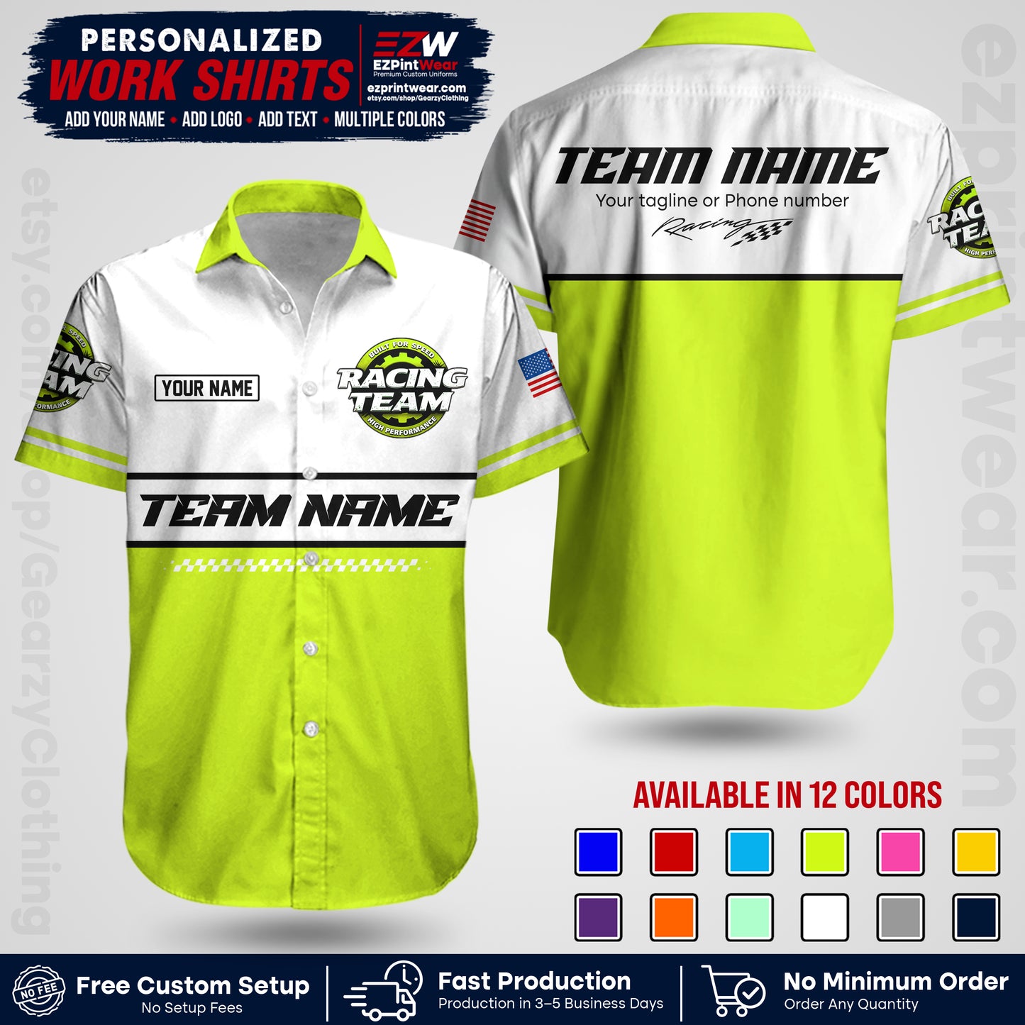 Custom Racing Shirt with Name, Logo & Text | Race Team Uniform | Crew Apparel RC12