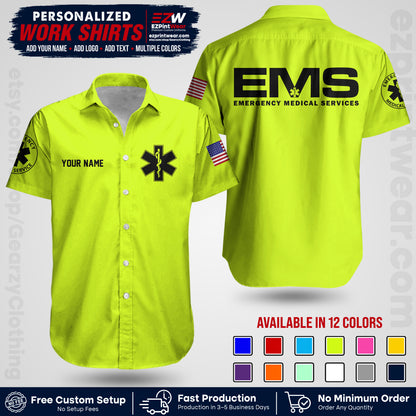 Custom EMS Shirt with Name, Logo & Text | EMS Team Uniform | First Responder Workwear EMSU01