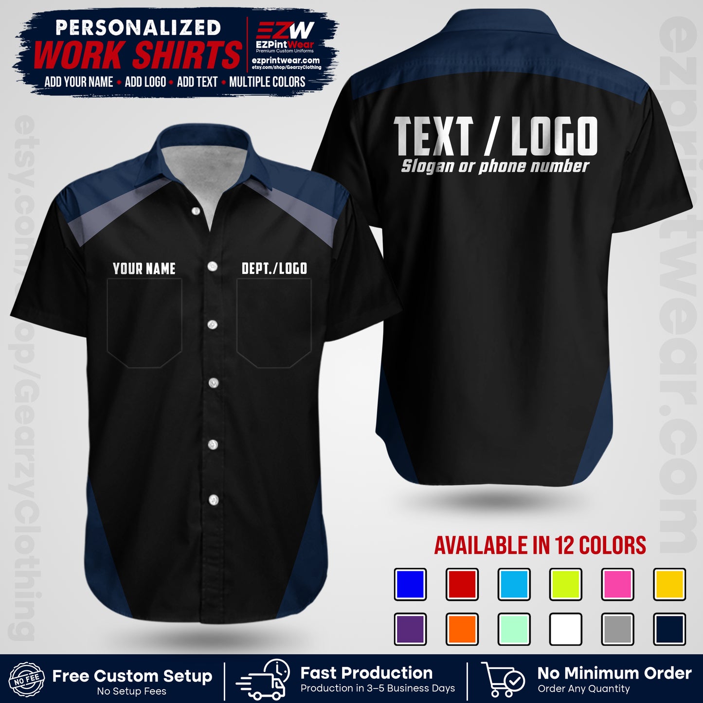 Custom All Over Print Work Uniform Shirt with Name, Logo & Text | Custom Hawaiian Shirt | Company Shirt | Employee Uniform UNF02