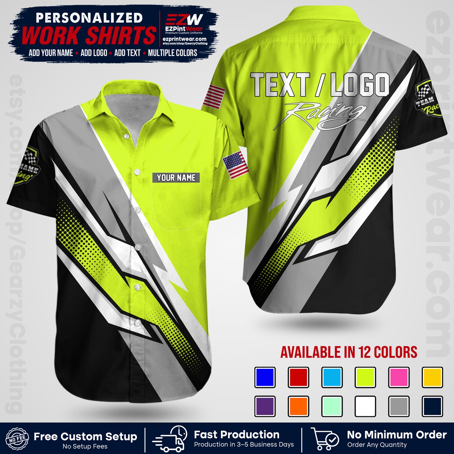 Custom Racing Shirt with Name, Logo & Text | Race Team Uniform | Crew Apparel RC01