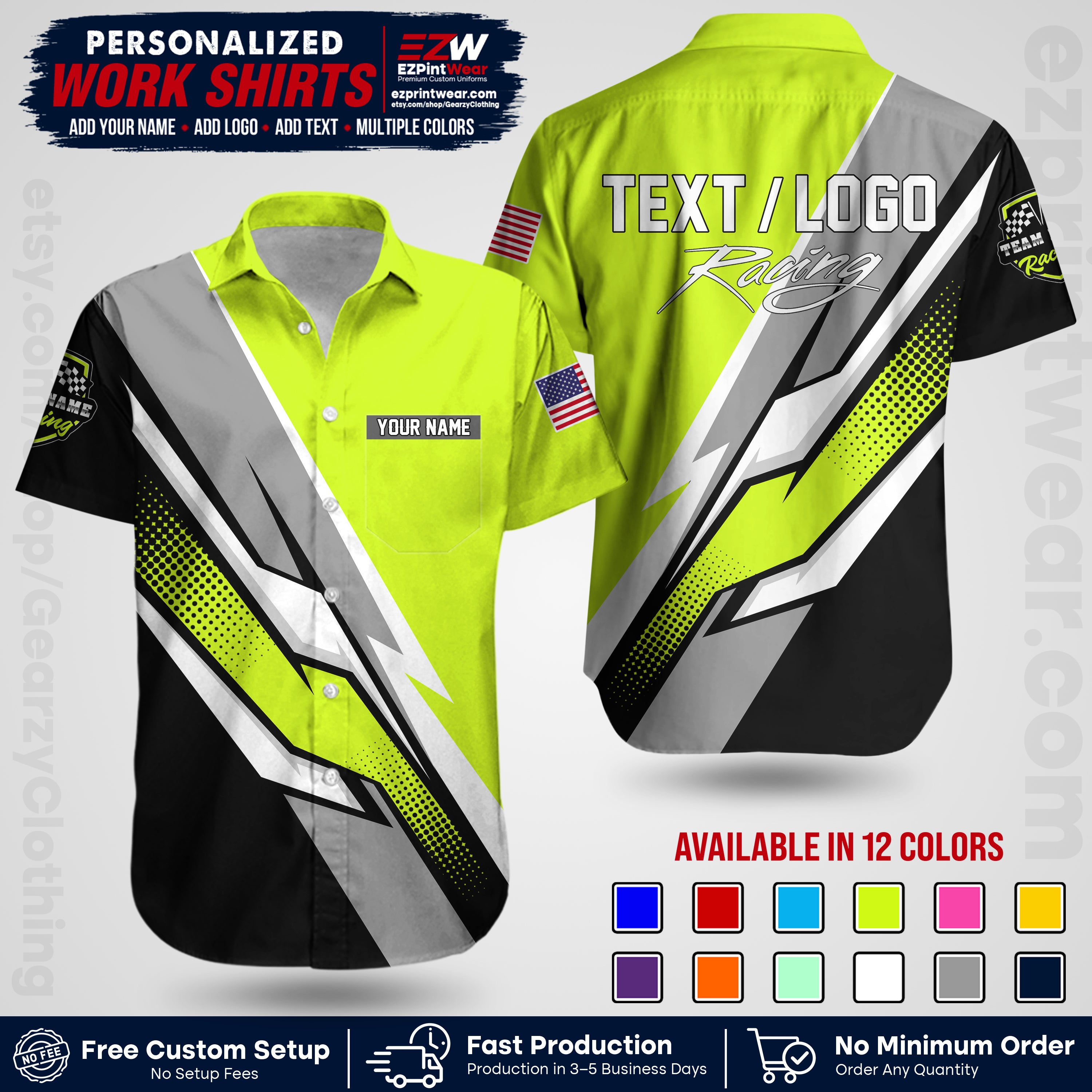 Custom Racing Shirt with Name, Logo & Text | Race Team Uniform | Crew Apparel RC01