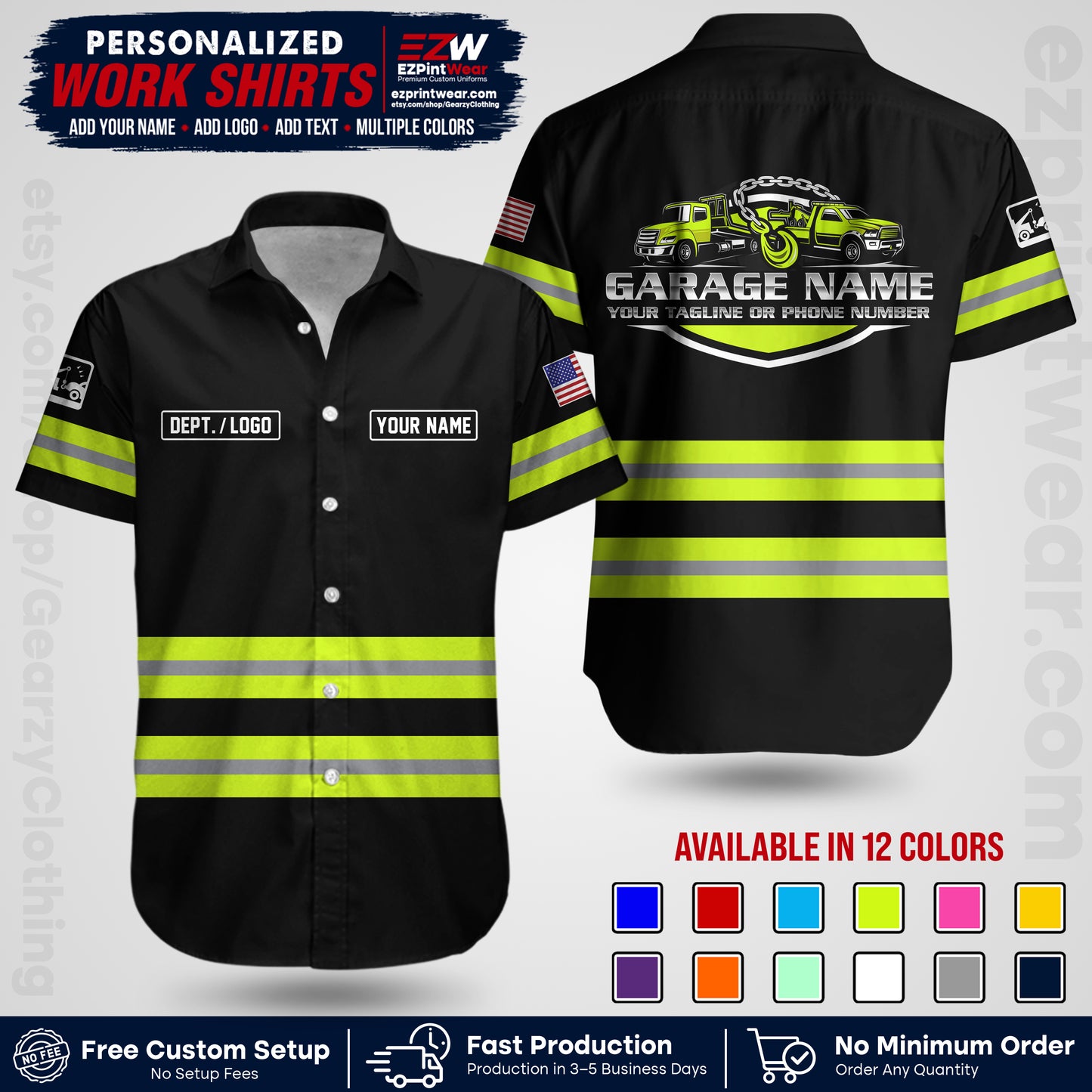 Custom Towing Workwear Uniform | Personalized Tow Truck Shirt | Non-Reflective Safety Stripe Apparel | Custom Towing Shirt | Tow Truck Apparel TW03
