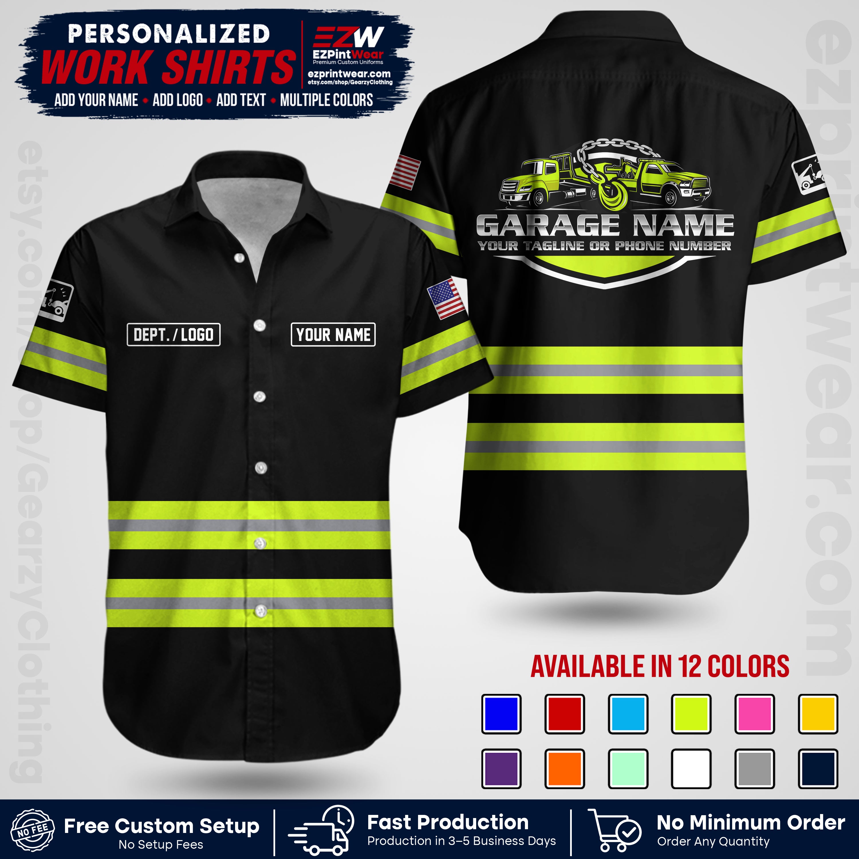 Custom Towing Workwear Uniform | Personalized Tow Truck Shirt | Non-Reflective Safety Stripe Apparel | Custom Towing Shirt | Tow Truck Apparel TW03