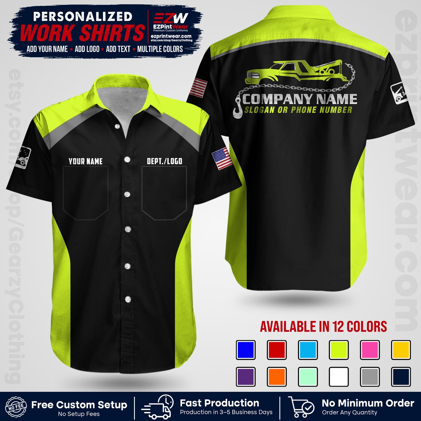 Custom Towing Shirt with Name, Logo & Text | Towing Company Uniform | Workwear TW01