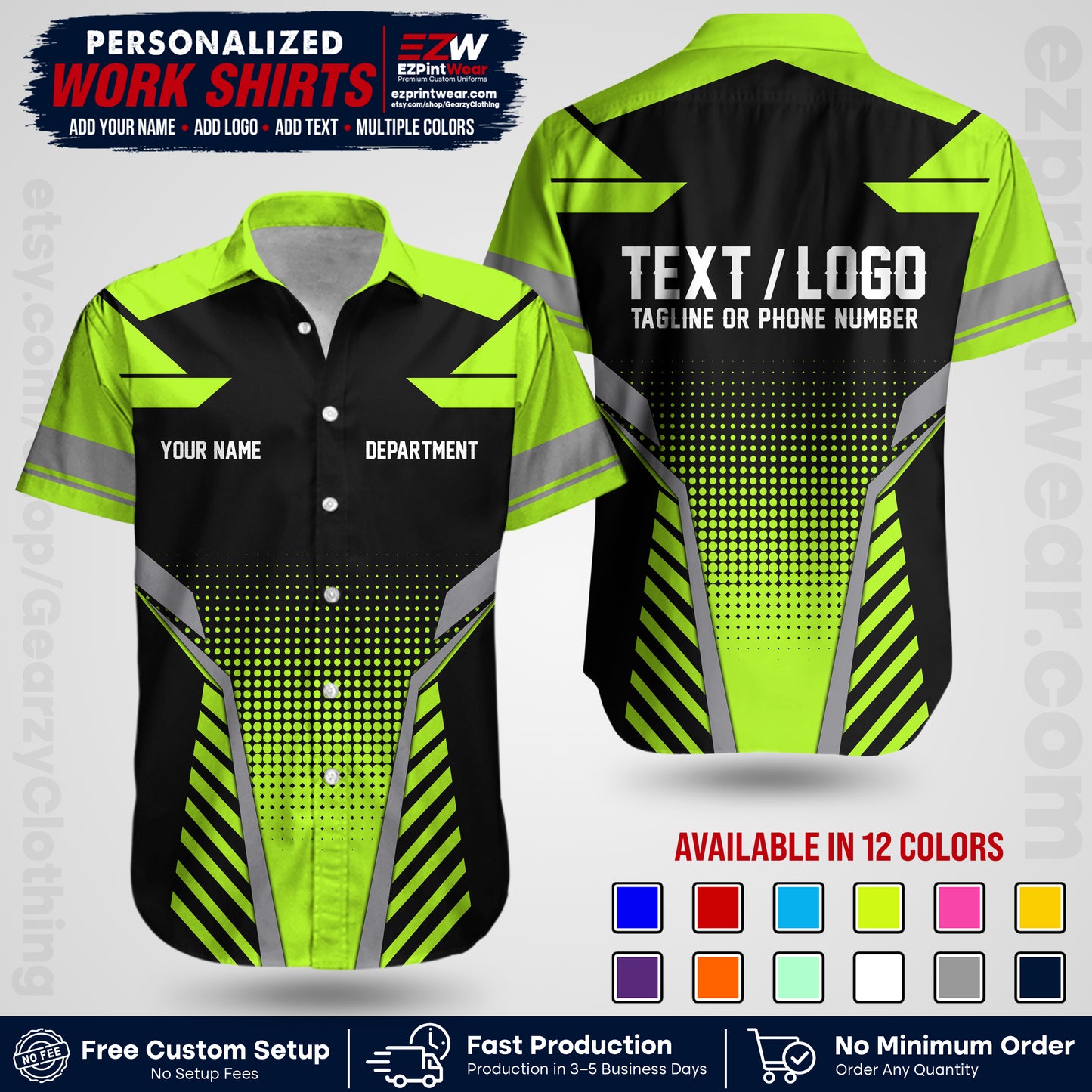 Custom All Over Print Work Uniform Shirt with Name, Logo & Text | Custom Hawaiian Shirt | Company Shirt | Employee Uniform UNF06