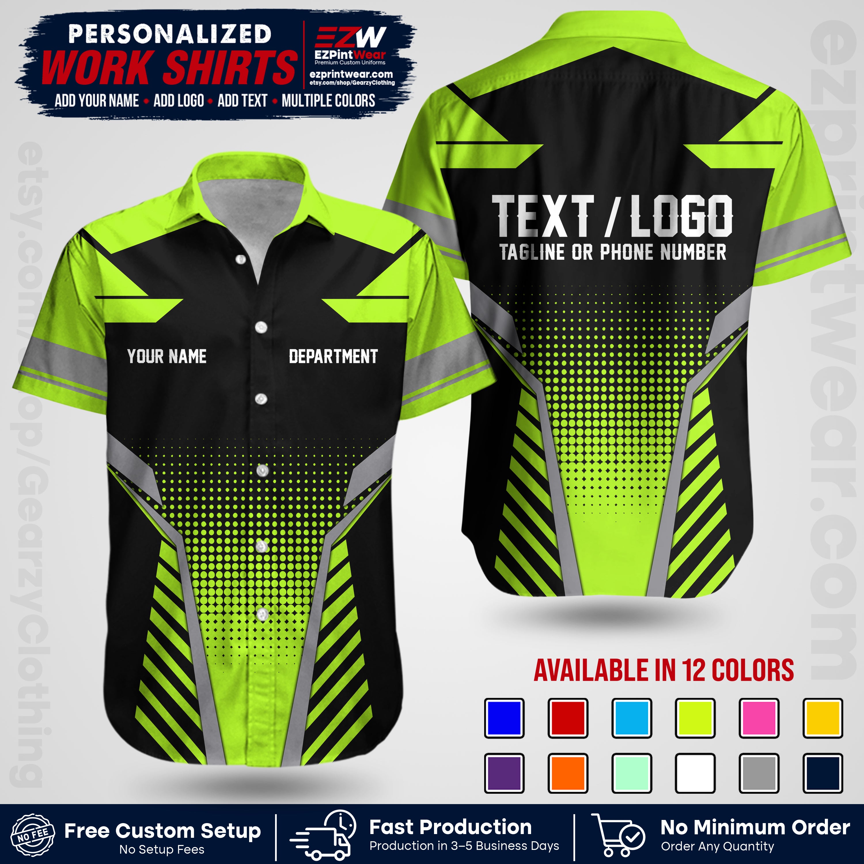 Custom All Over Print Work Uniform Shirt with Name, Logo & Text | Custom Hawaiian Shirt | Company Shirt | Employee Uniform UNF06