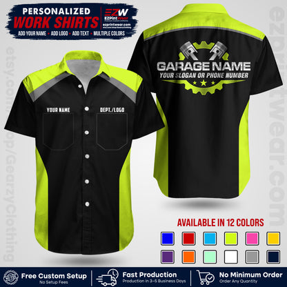 Custom Mechanic Work Shirt with Name, Logo & Text | Auto Shop Uniform | Workwear MCN 06