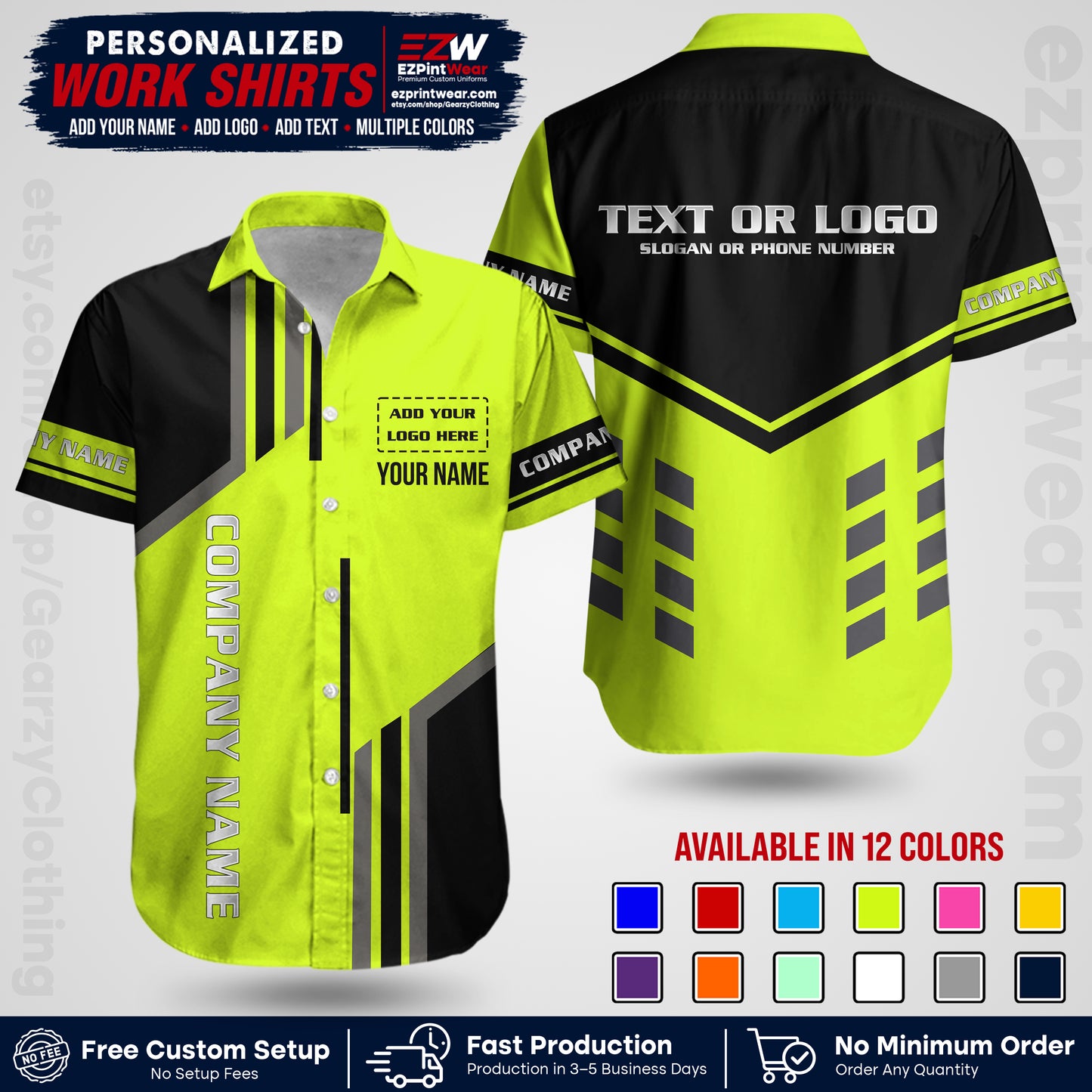 Custom All Over Print Work Uniform Shirt with Name, Logo & Text | Custom Hawaiian Shirt | Company Shirt | Employee Uniform UNF10