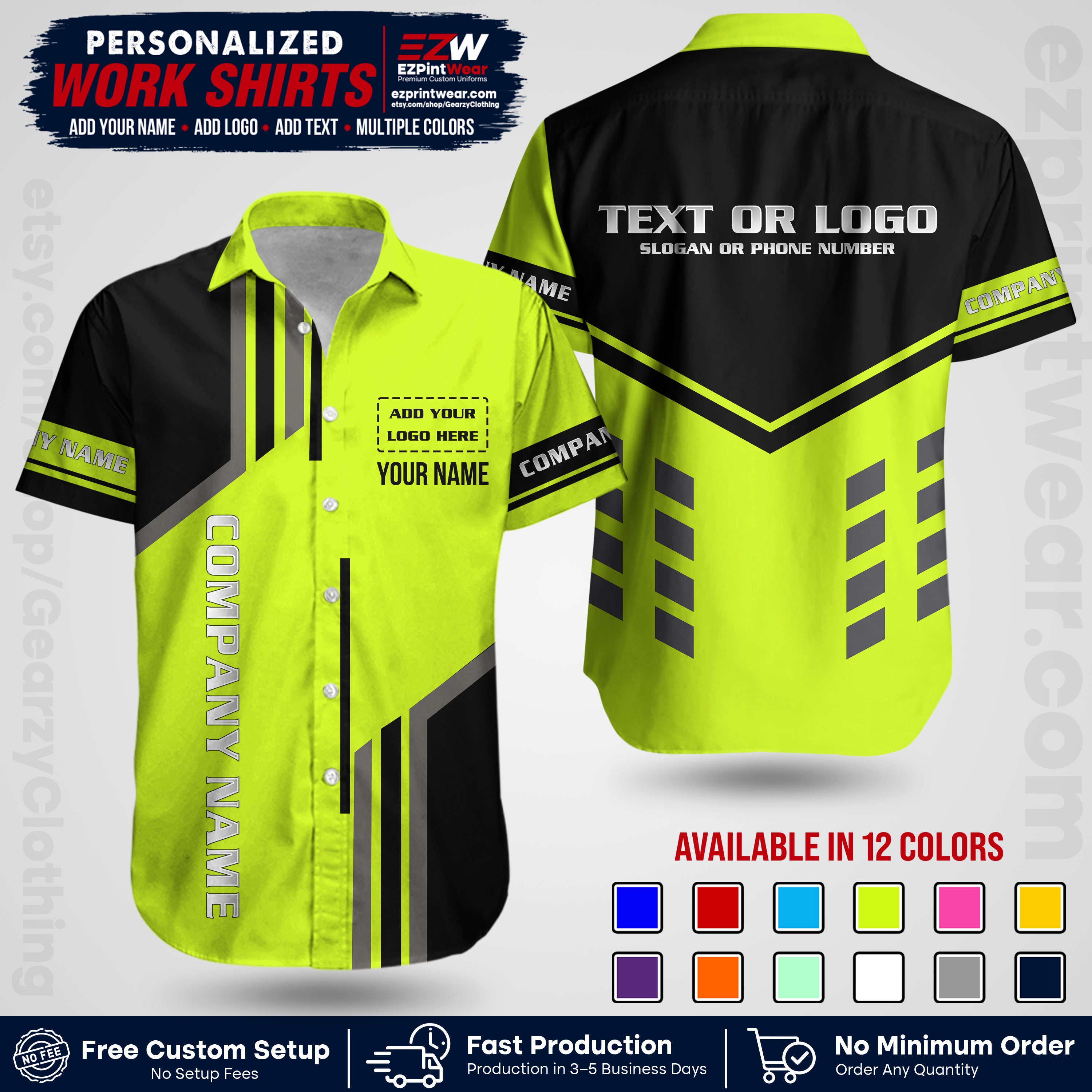 Custom All Over Print Work Uniform Shirt with Name, Logo & Text | Custom Hawaiian Shirt | Company Shirt | Employee Uniform UNF10