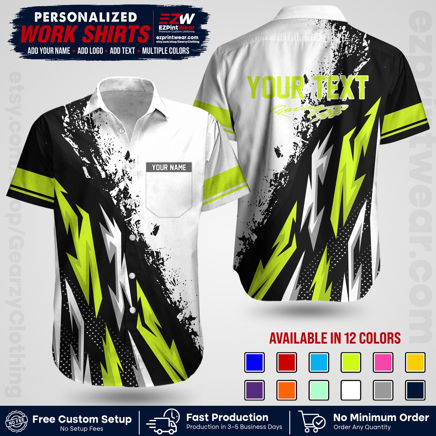 Custom Racing Shirt with Name, Logo & Text | Race Team Uniform | Crew Apparel RC08