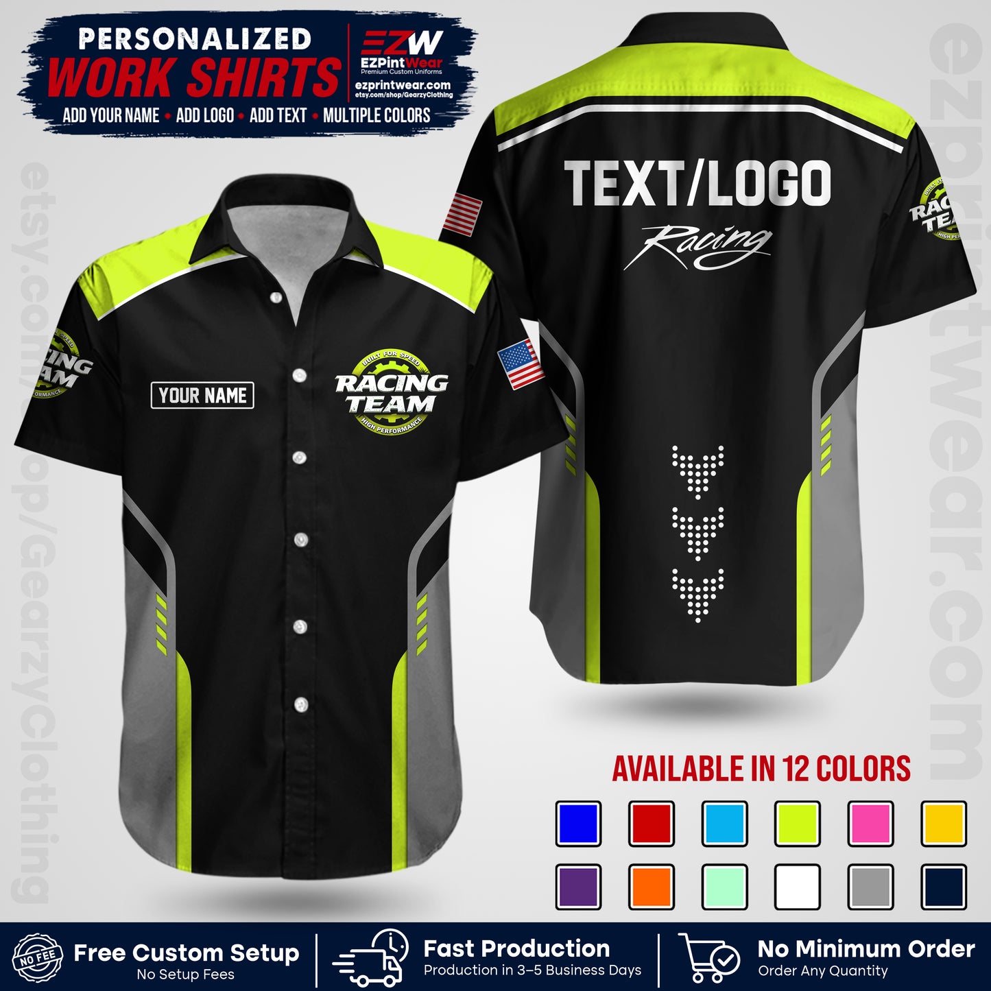 Custom Racing Shirt with Name, Logo & Text | Race Team Uniform | Crew Apparel RC09