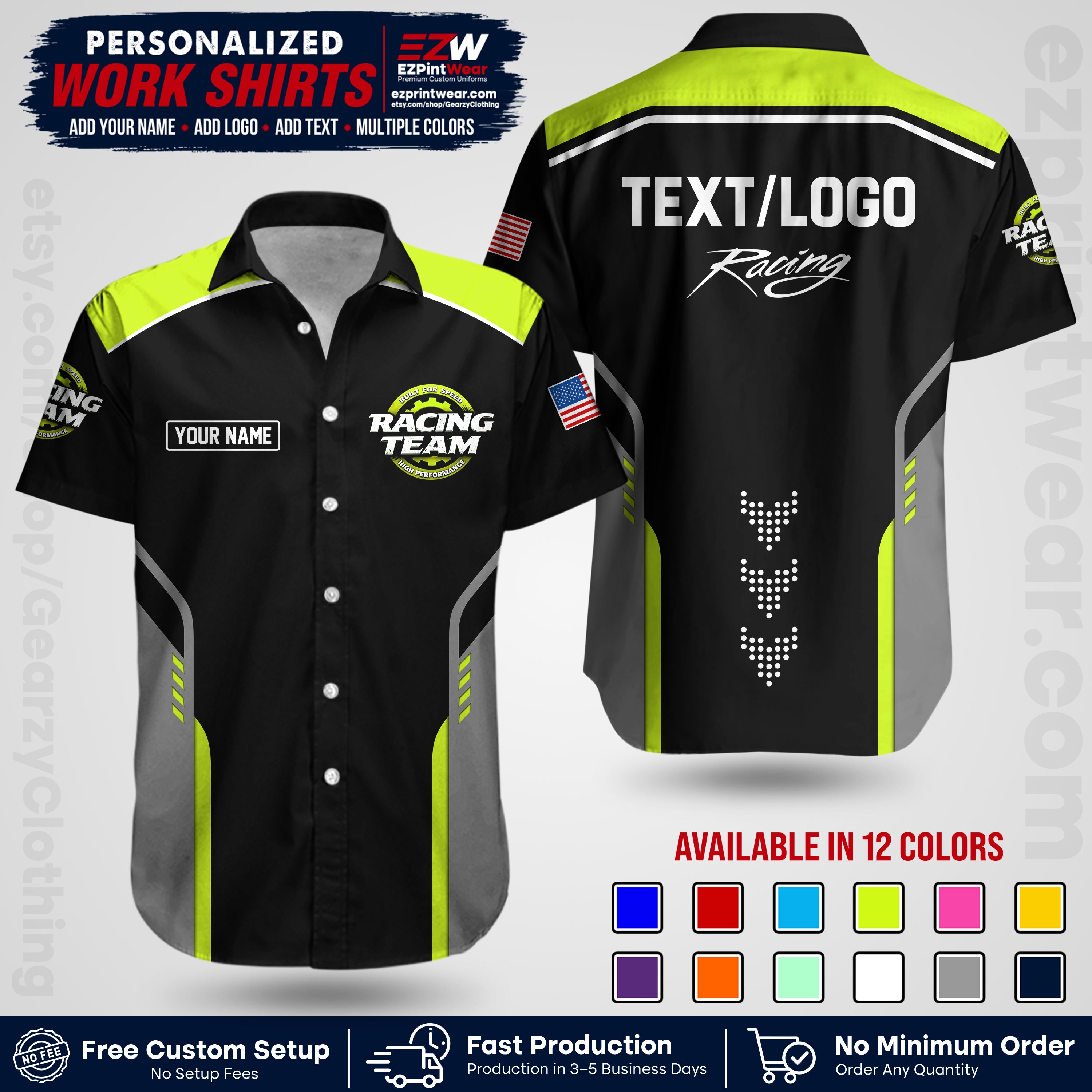 Custom Racing Shirt with Name, Logo & Text | Race Team Uniform | Crew Apparel RC09