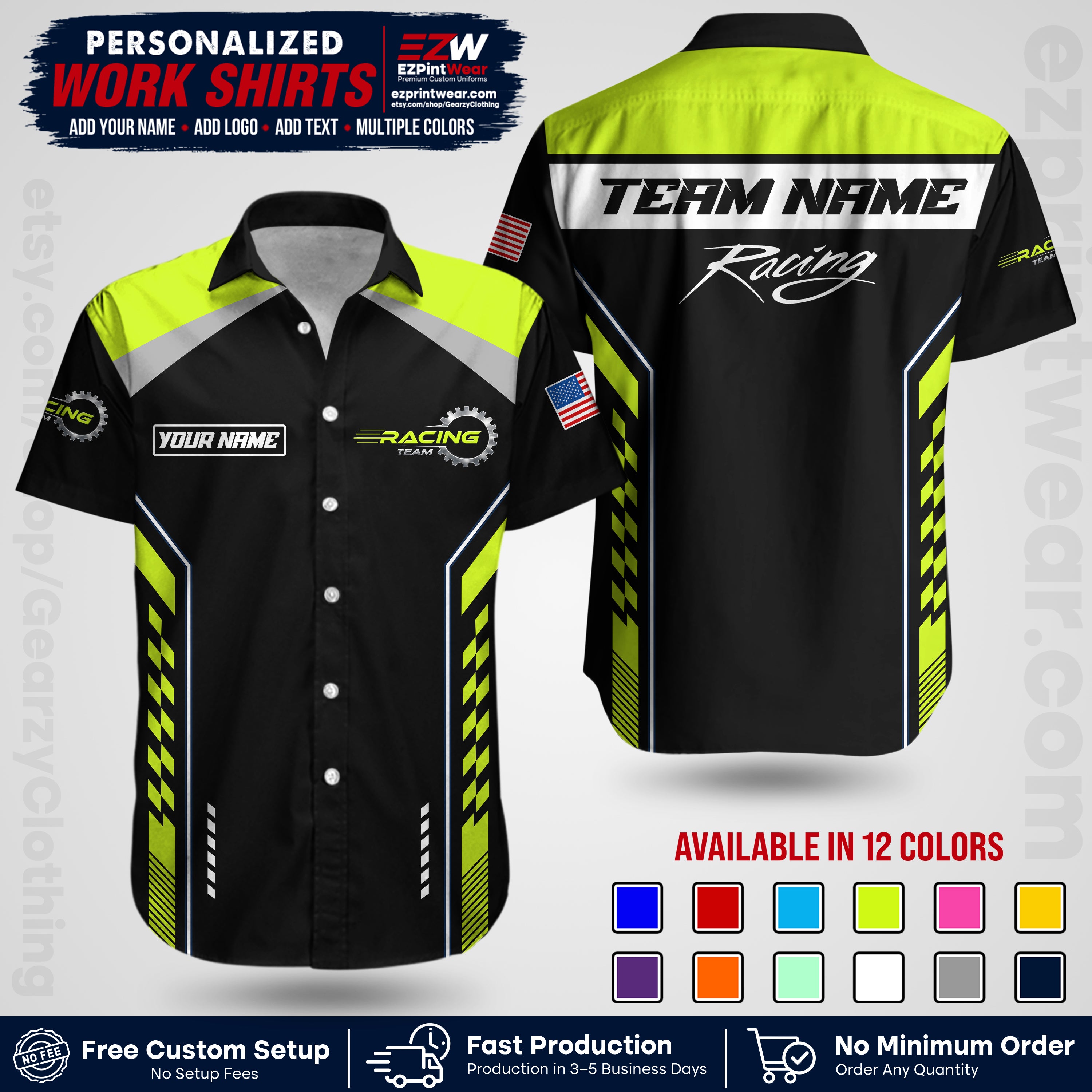 Custom Racing Shirt with Name, Logo & Text | Race Team Uniform | Crew Apparel RC13