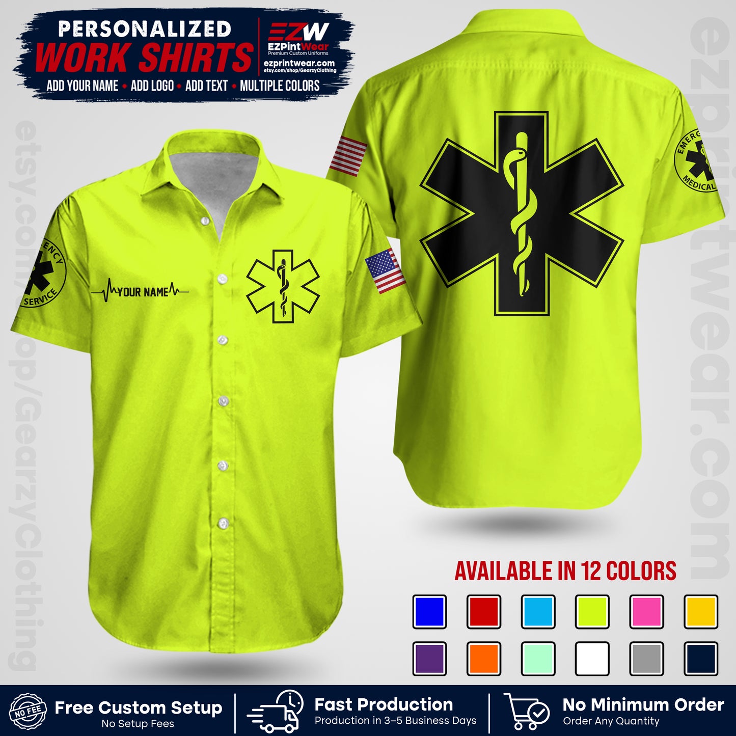 Custom EMS Shirt with Name, Logo & Text | EMS Team Uniform | First Responder Workwear EMSU04