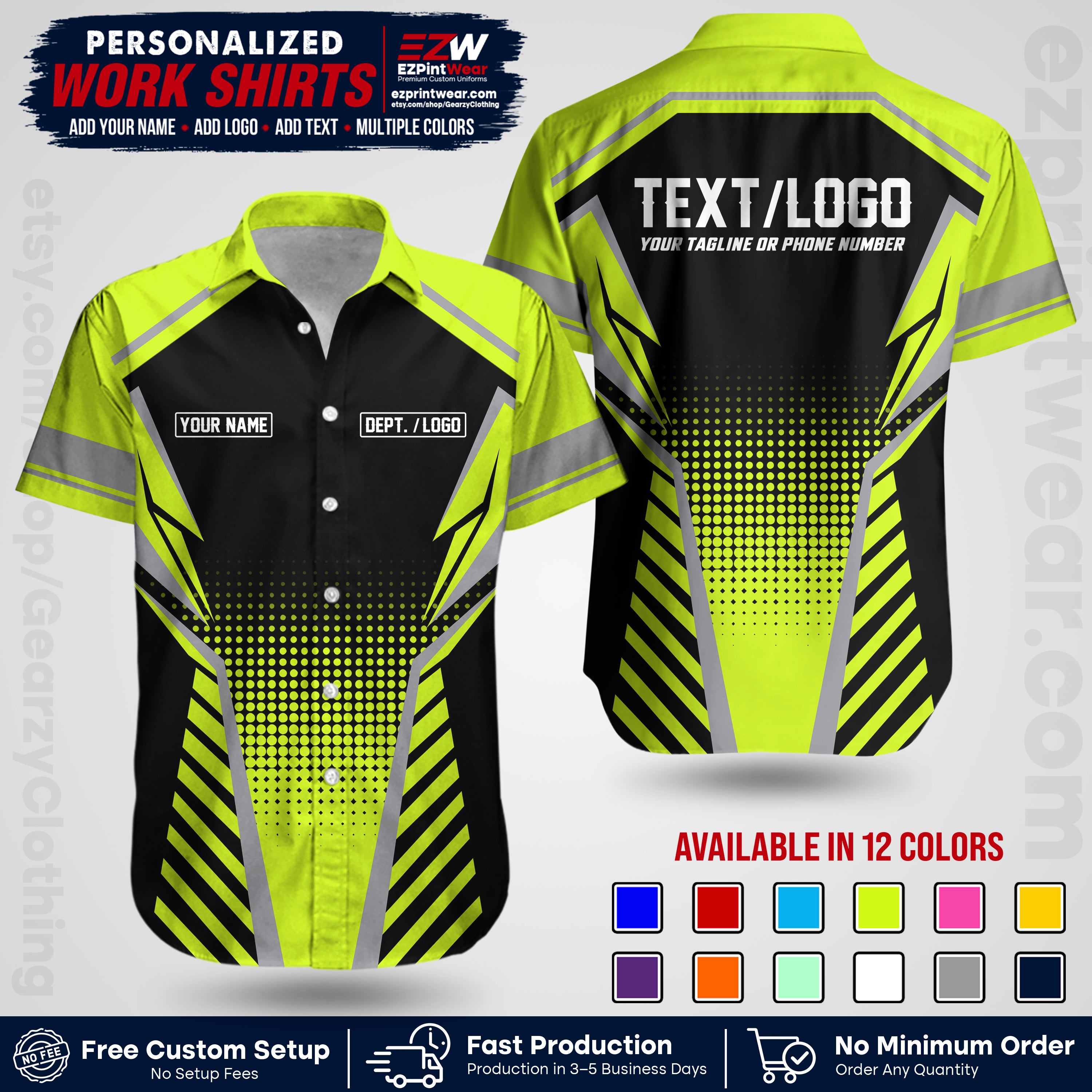 Custom All Over Print Work Uniform Shirt with Name, Logo & Text | Custom Hawaiian Shirt | Company Shirt | Employee Uniform UNF14
