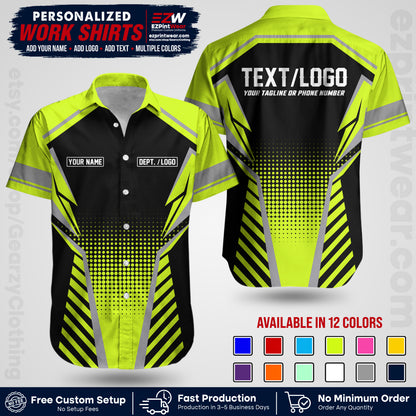 Custom All Over Print Work Uniform Shirt with Name, Logo & Text | Custom Hawaiian Shirt | Company Shirt | Employee Uniform UNF14