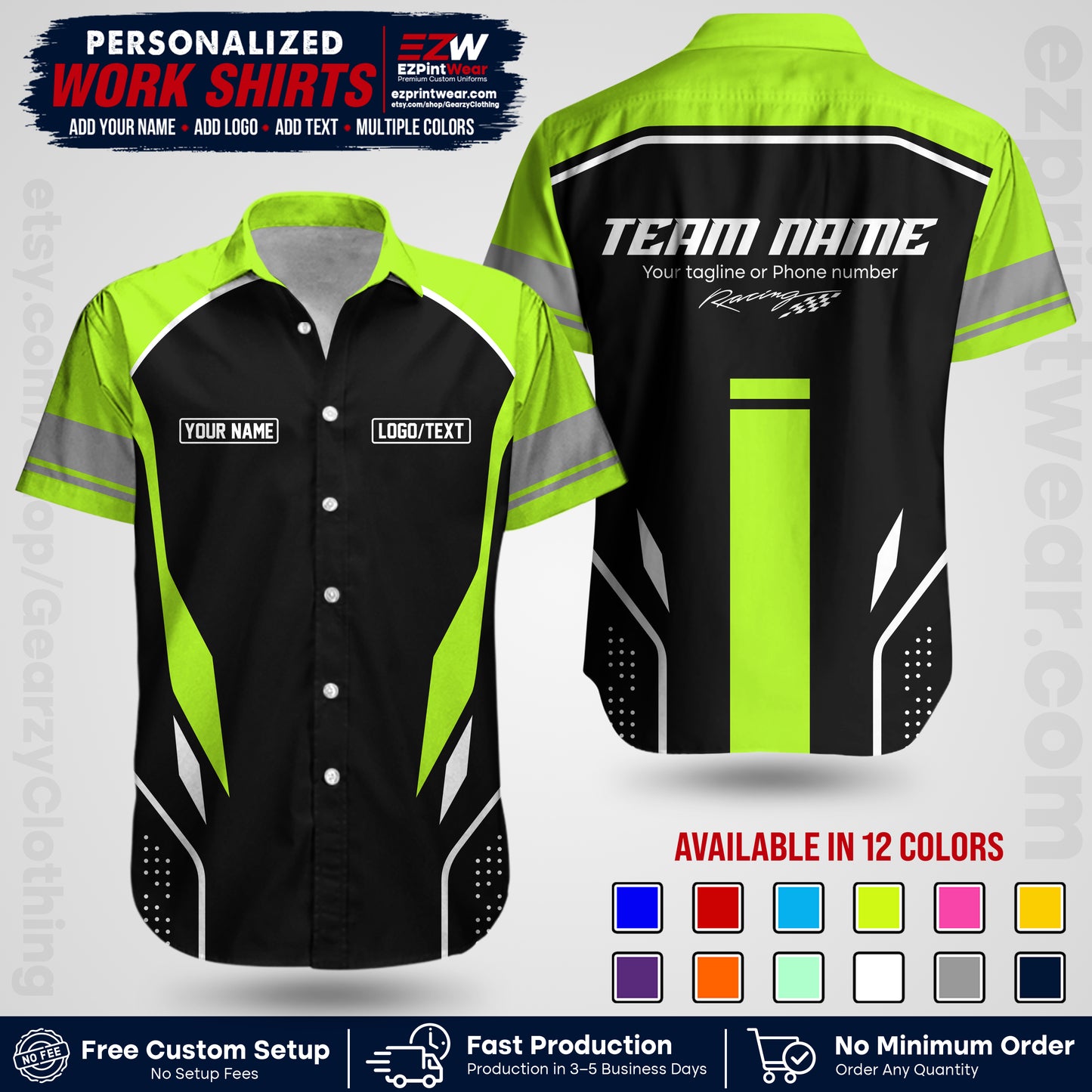 Custom Racing Shirt with Name, Logo & Text | Race Team Uniform | Crew Apparel RC06