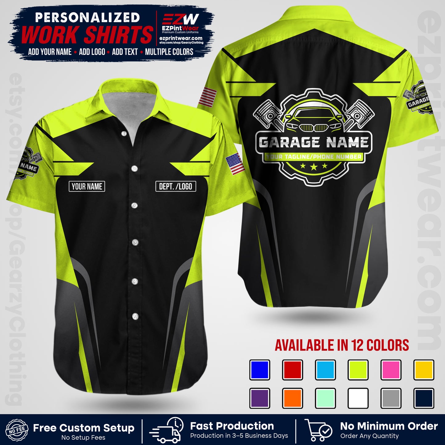Custom Mechanic Work Shirt with Name, Logo & Text | Auto Shop Uniform | Workwear MCN 04