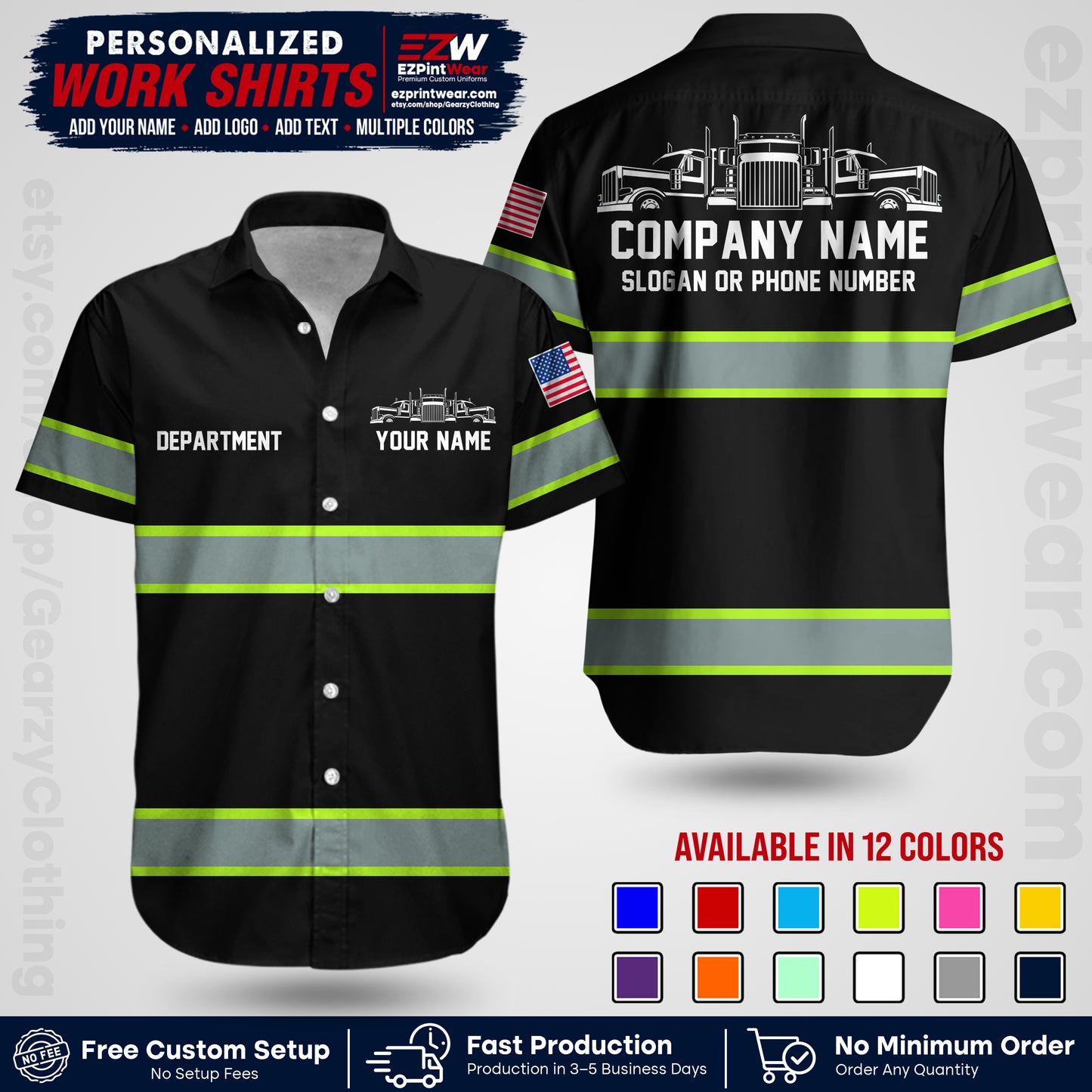 Personalized Truck Driver Workwear Uniform | Custom Safety Stripe Apparel | Non-Reflective Reflective Style Design TW04