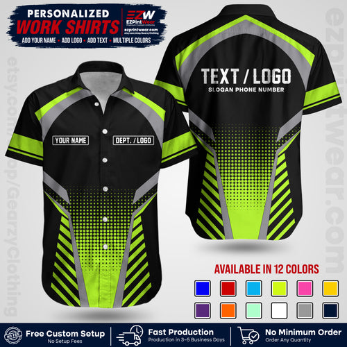 Custom All Over Print Work Uniform Shirt with Name, Logo & Text | Custom Hawaiian Shirt | Company Shirt | Employee Uniform UNF19