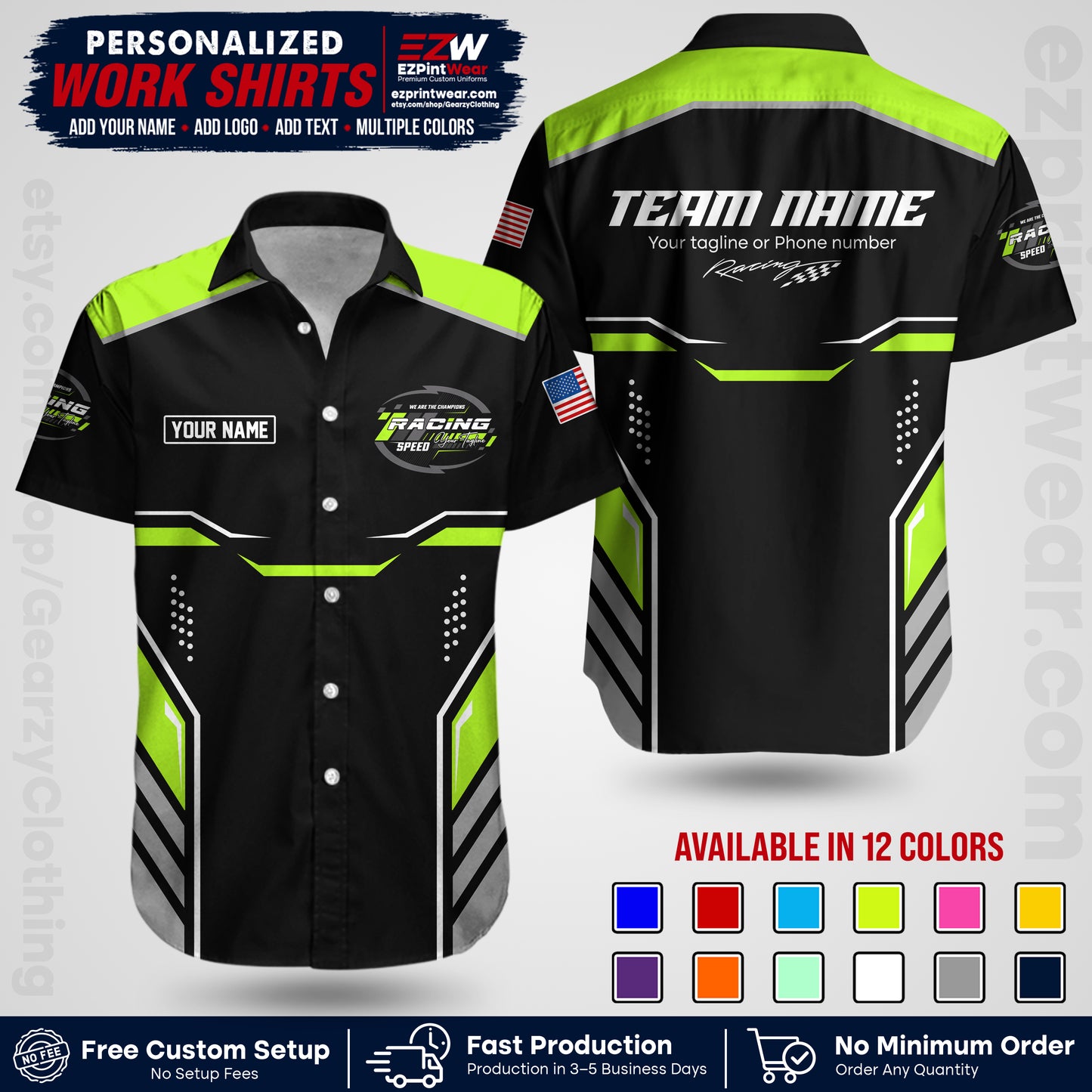 Custom Racing Shirt with Name, Logo & Text | Race Team Uniform | Crew Apparel RC10