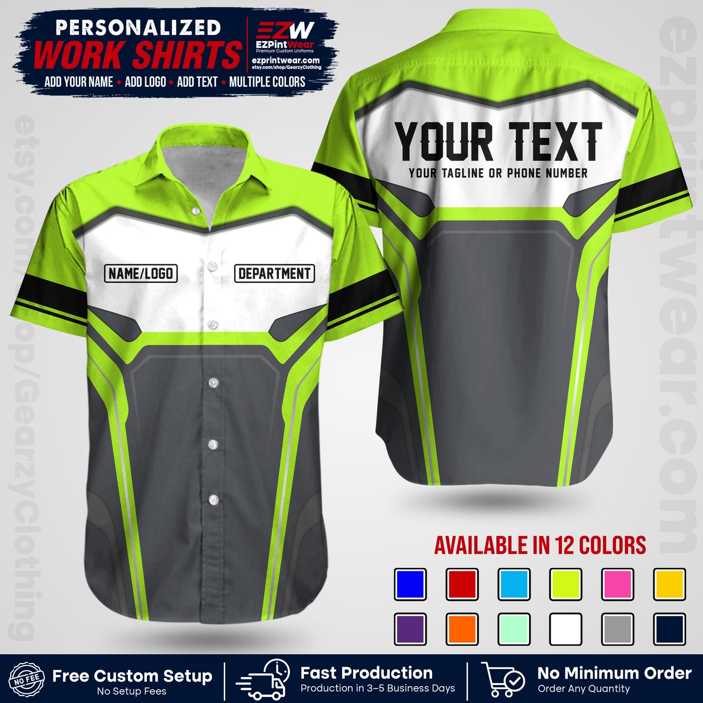 Custom All Over Print Work Uniform Shirt with Name, Logo & Text | Custom Hawaiian Shirt | Company Shirt | Employee Uniform UNF05