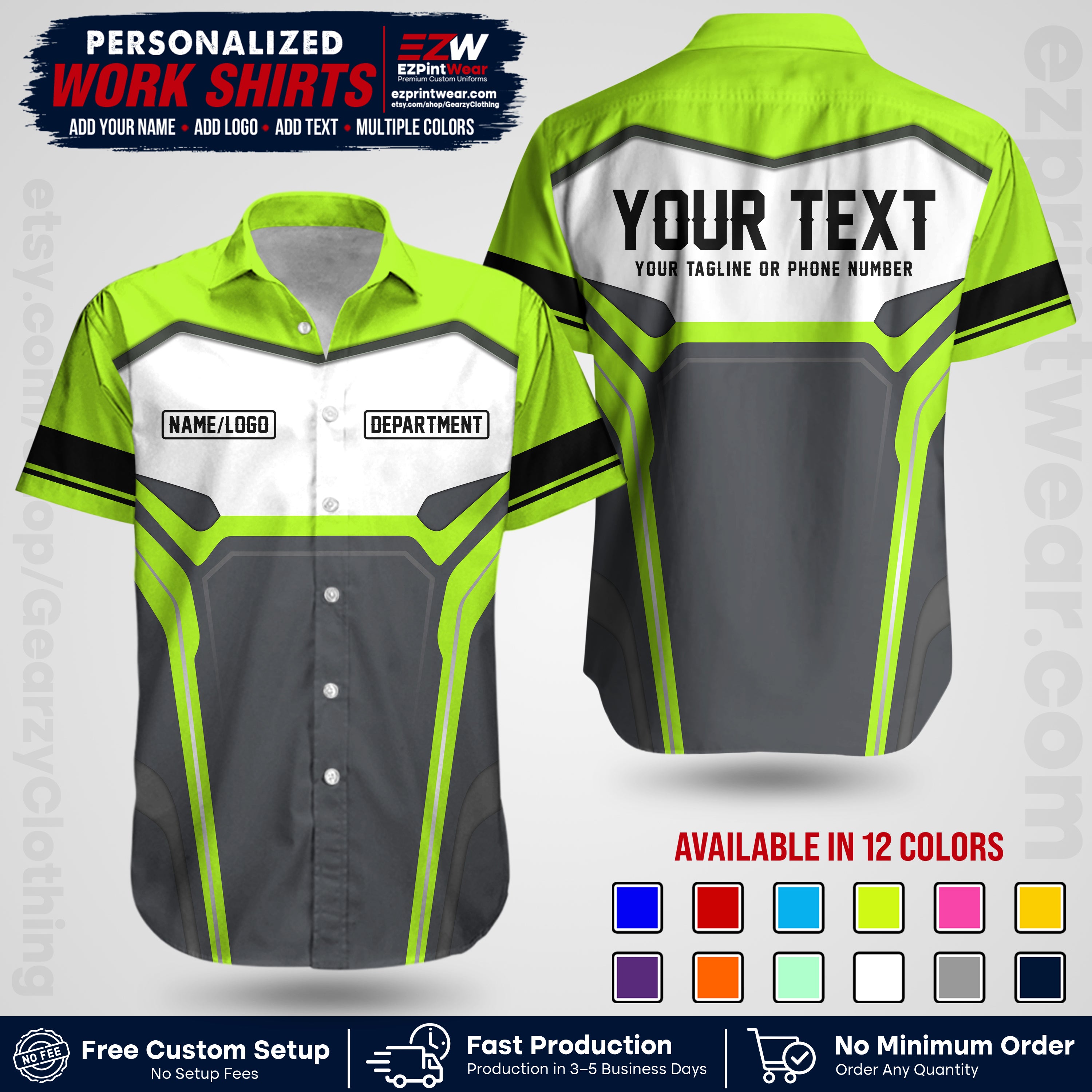 Custom All Over Print Work Uniform Shirt with Name, Logo & Text | Custom Hawaiian Shirt | Company Shirt | Employee Uniform UNF05