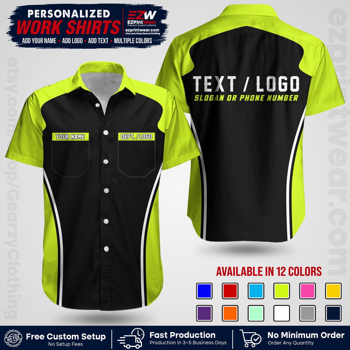 Custom All Over Print Work Uniform Shirt with Name, Logo & Text | Custom Hawaiian Shirt | Company Shirt | Employee Uniform UNF16