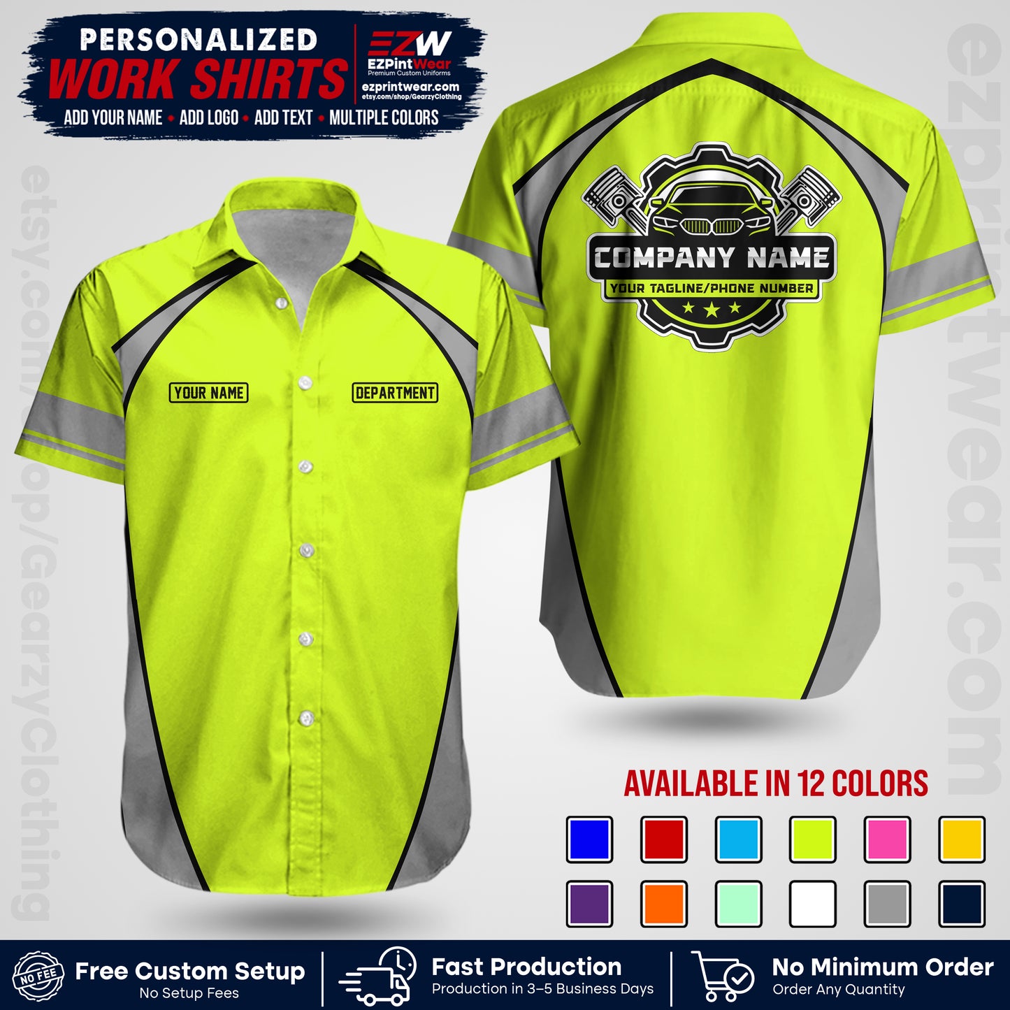 Custom Mechanic Work Shirt with Name, Logo & Text | Auto Shop Uniform | Workwear MCN 09