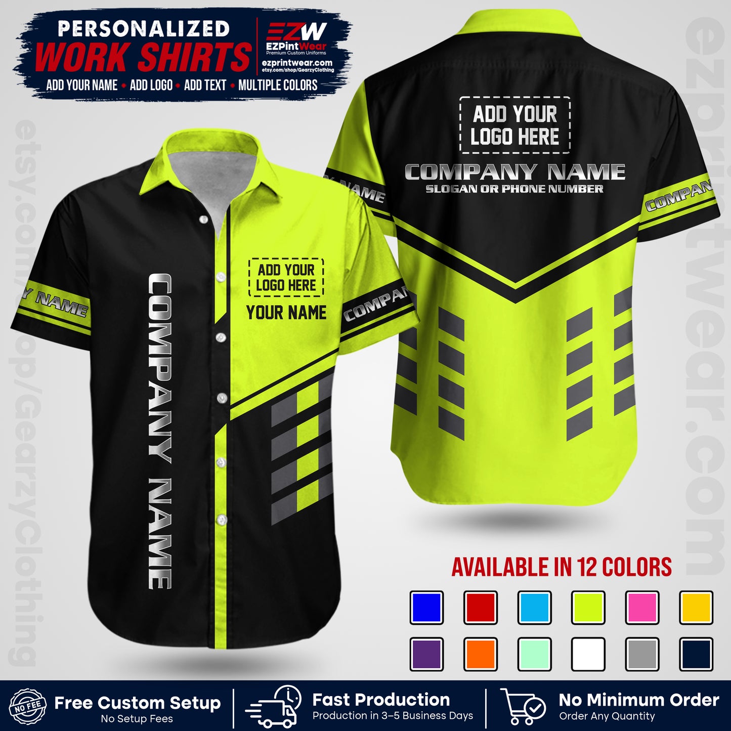 Custom All Over Print Work Uniform Shirt with Name, Logo & Text | Custom Hawaiian Shirt | Company Shirt | Employee Uniform UNF09