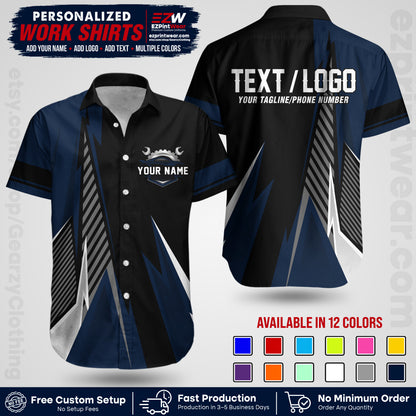 Custom Mechanic Work Shirt with Name, Logo & Text | Auto Shop Uniform | Workwear MCN 01