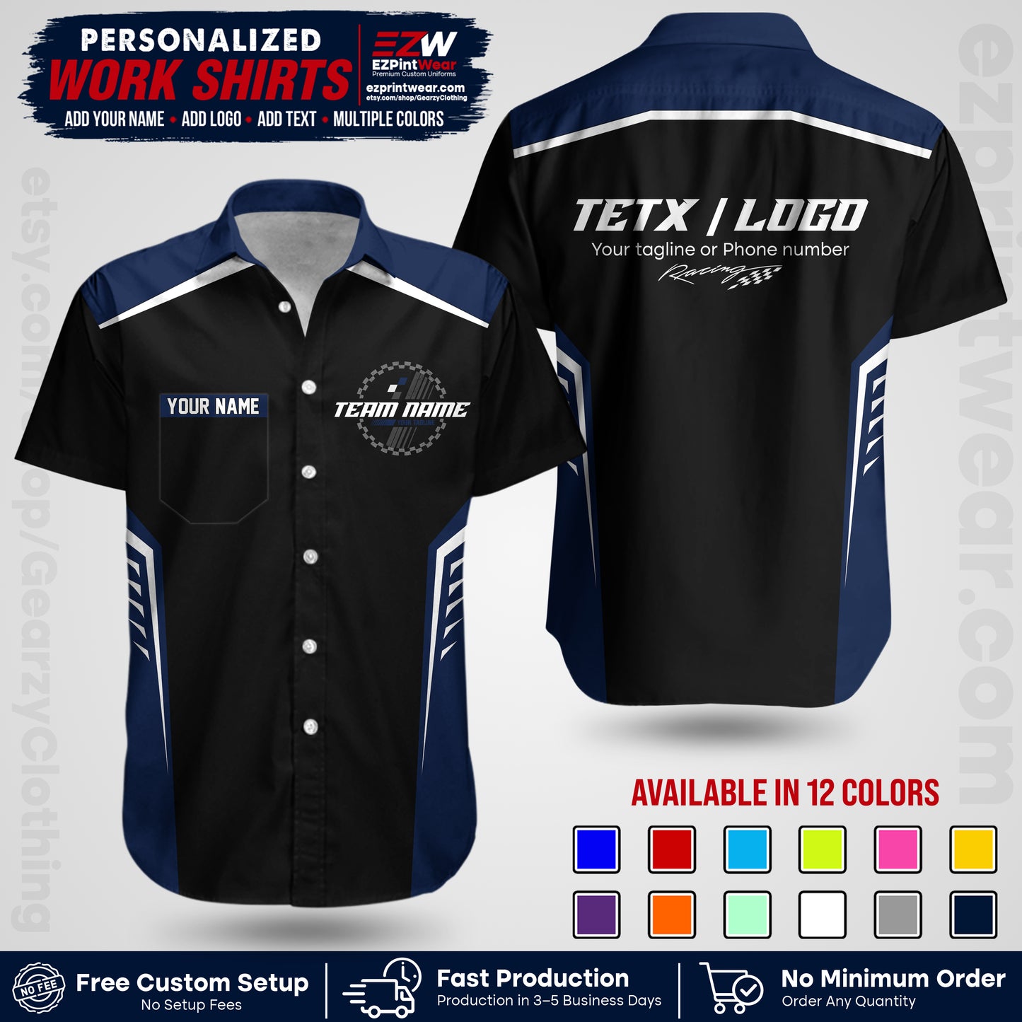 Custom Racing Shirt with Name, Logo & Text | Race Team Uniform | Crew Apparel RC07