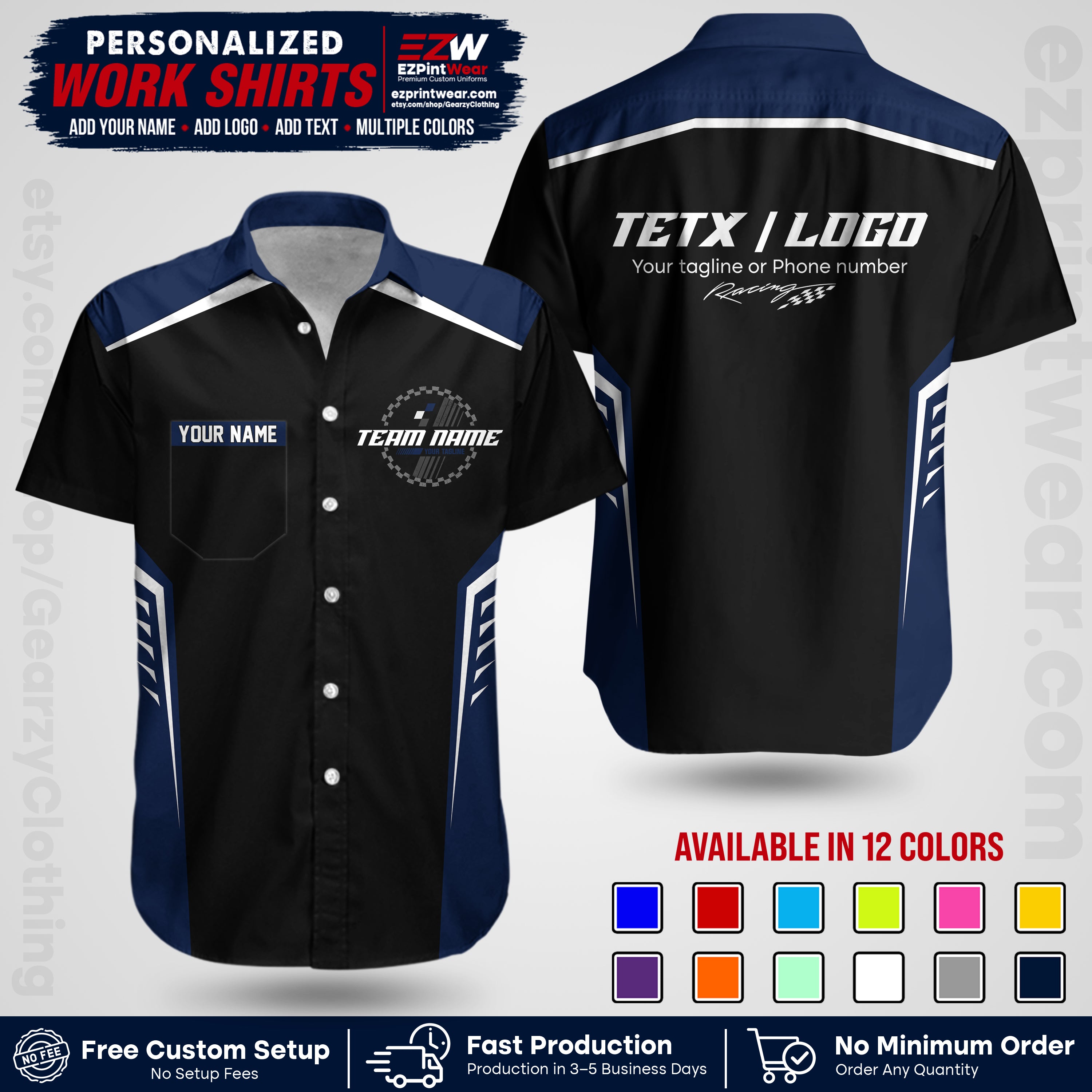 Custom Racing Shirt with Name, Logo & Text | Race Team Uniform | Crew Apparel RC07