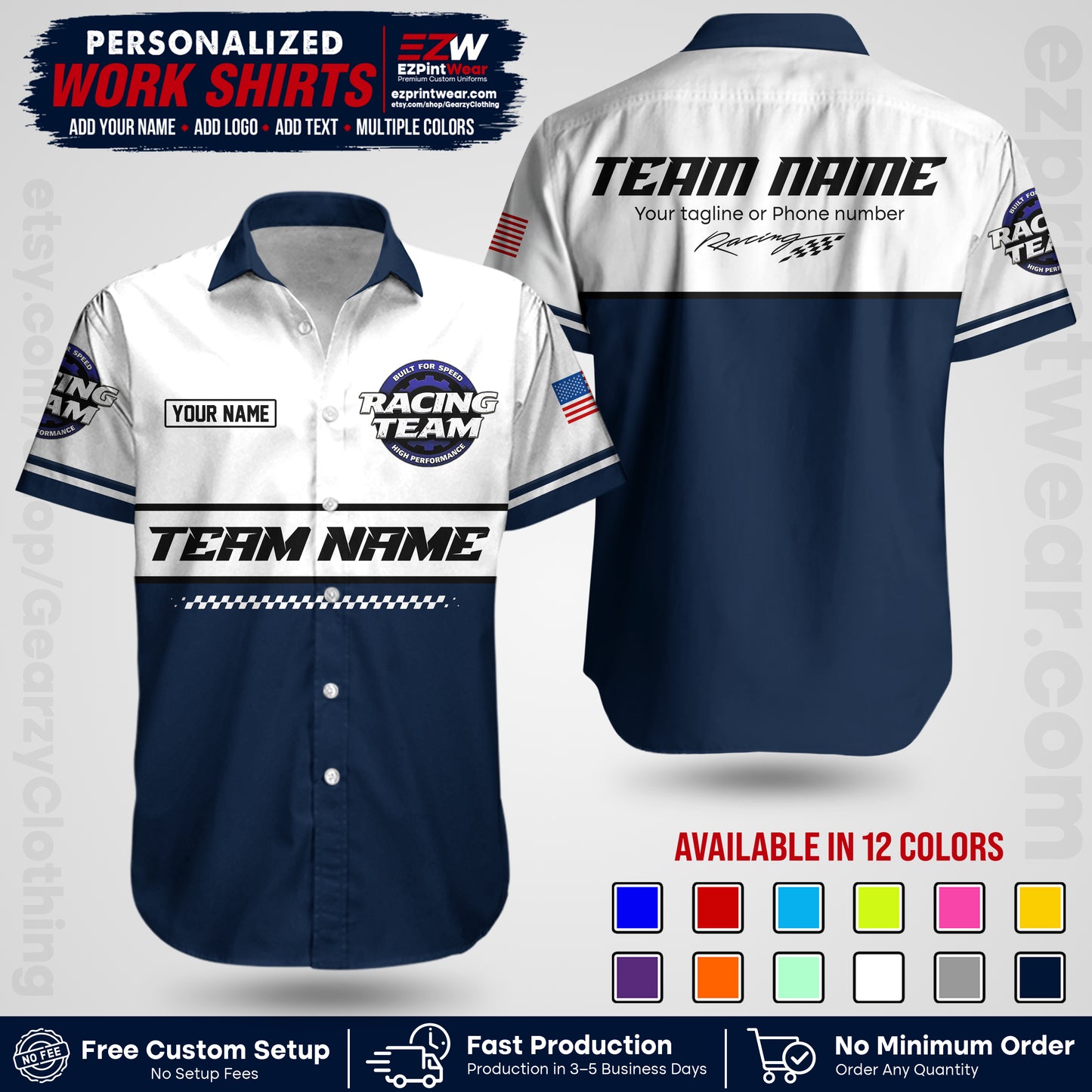 Custom Racing Shirt with Name, Logo & Text | Race Team Uniform | Crew Apparel RC12