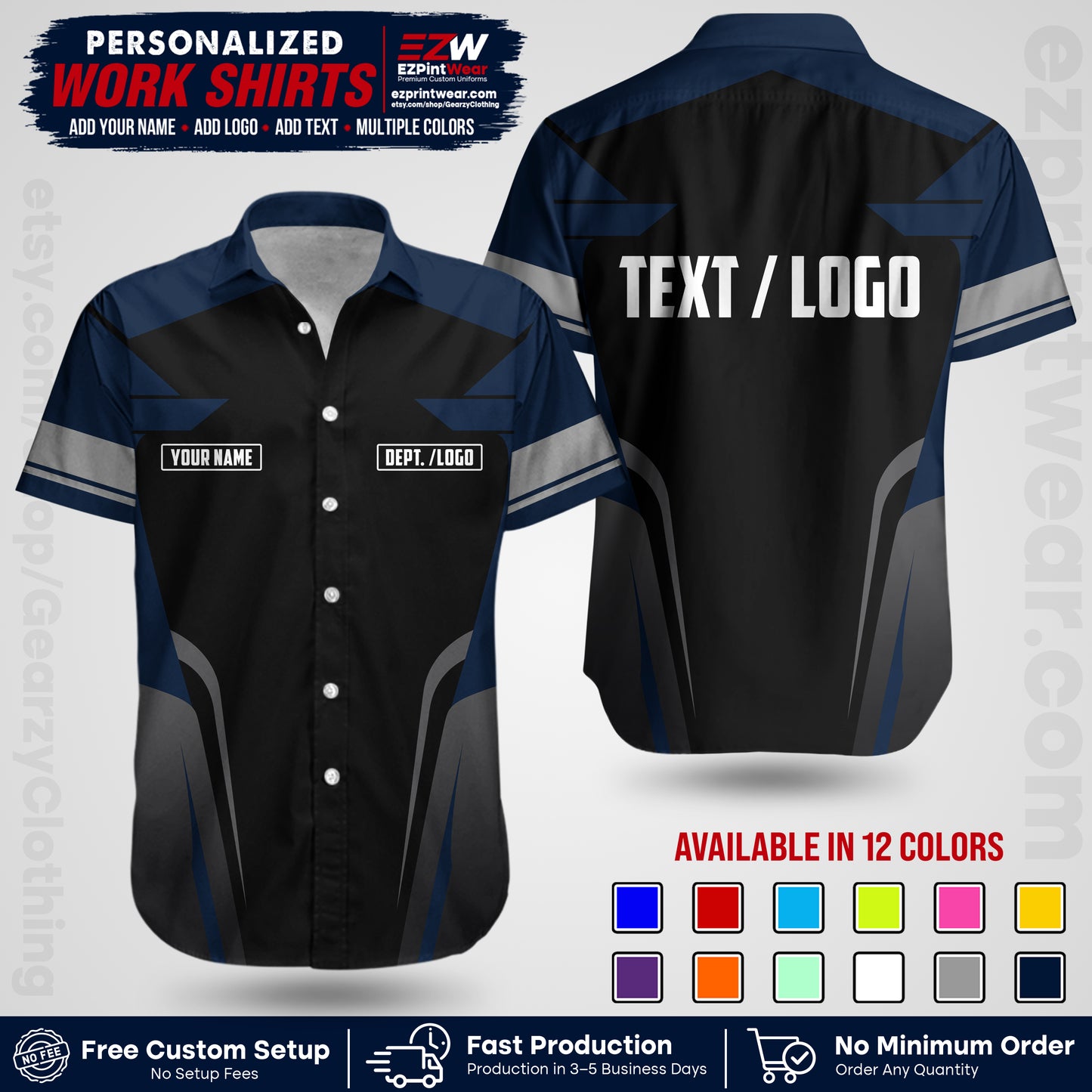Custom All Over Print Work Uniform Shirt with Name, Logo & Text | Custom Hawaiian Shirt | Company Shirt | Employee Uniform UNF01