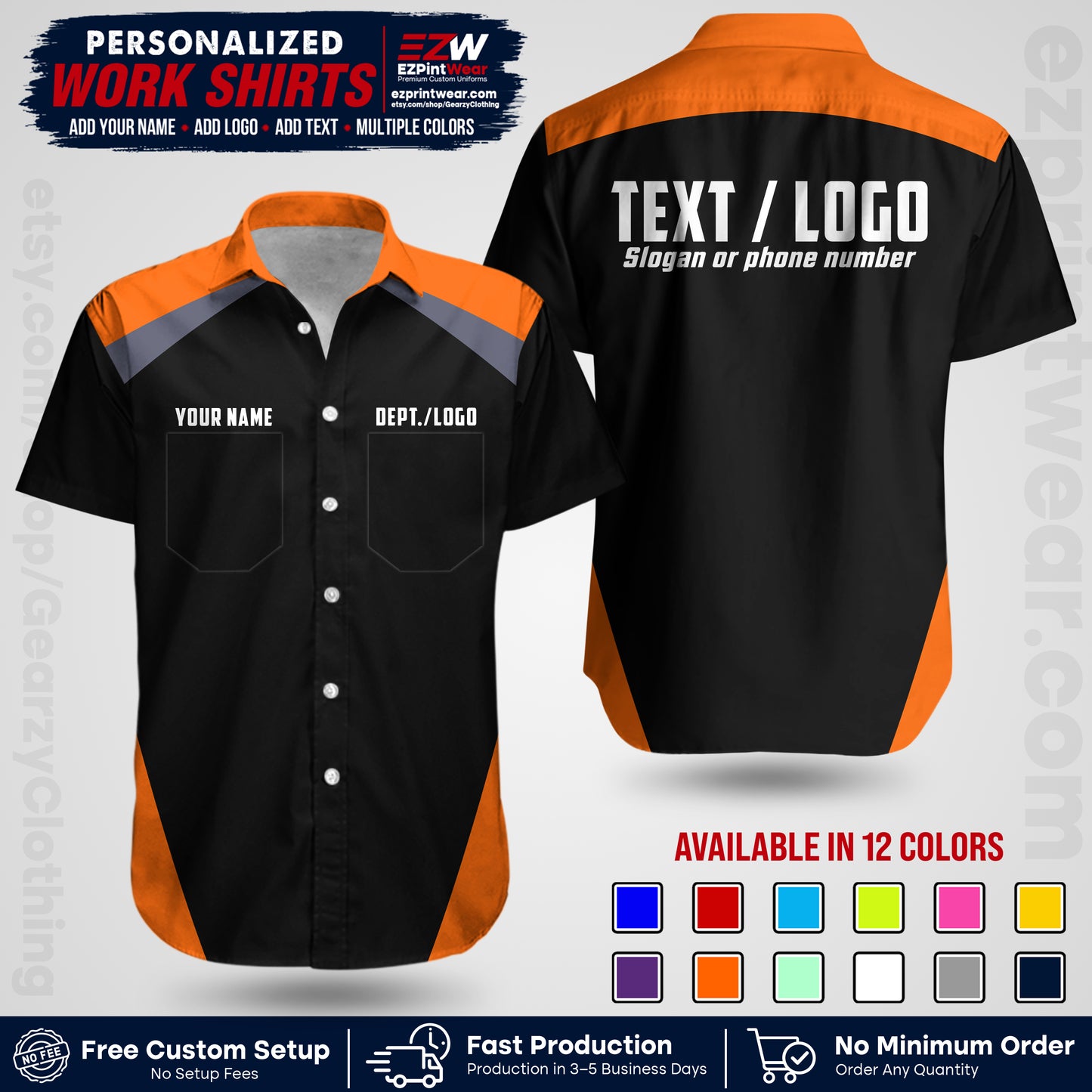 Custom All Over Print Work Uniform Shirt with Name, Logo & Text | Custom Hawaiian Shirt | Company Shirt | Employee Uniform UNF02
