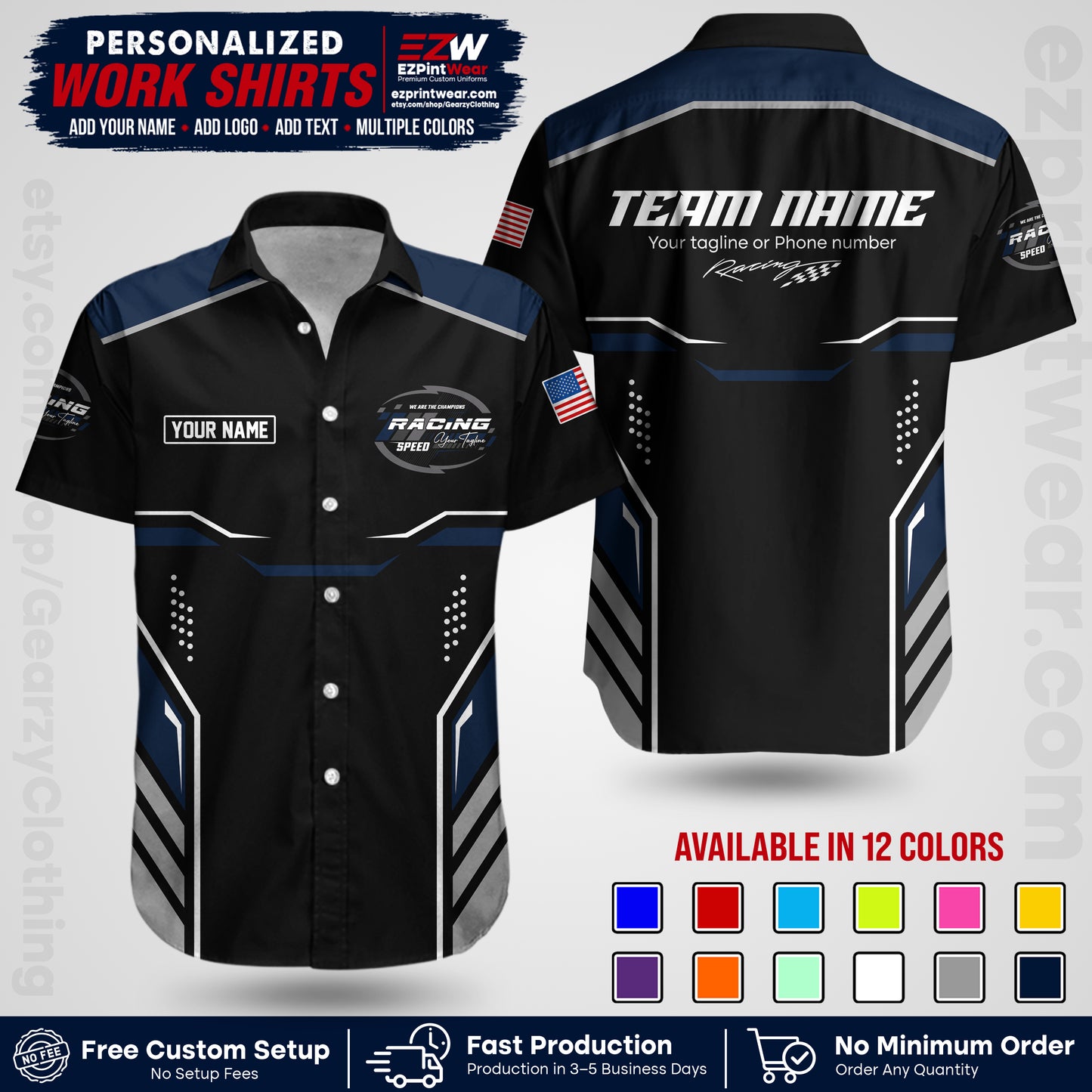 Custom Racing Shirt with Name, Logo & Text | Race Team Uniform | Crew Apparel RC10