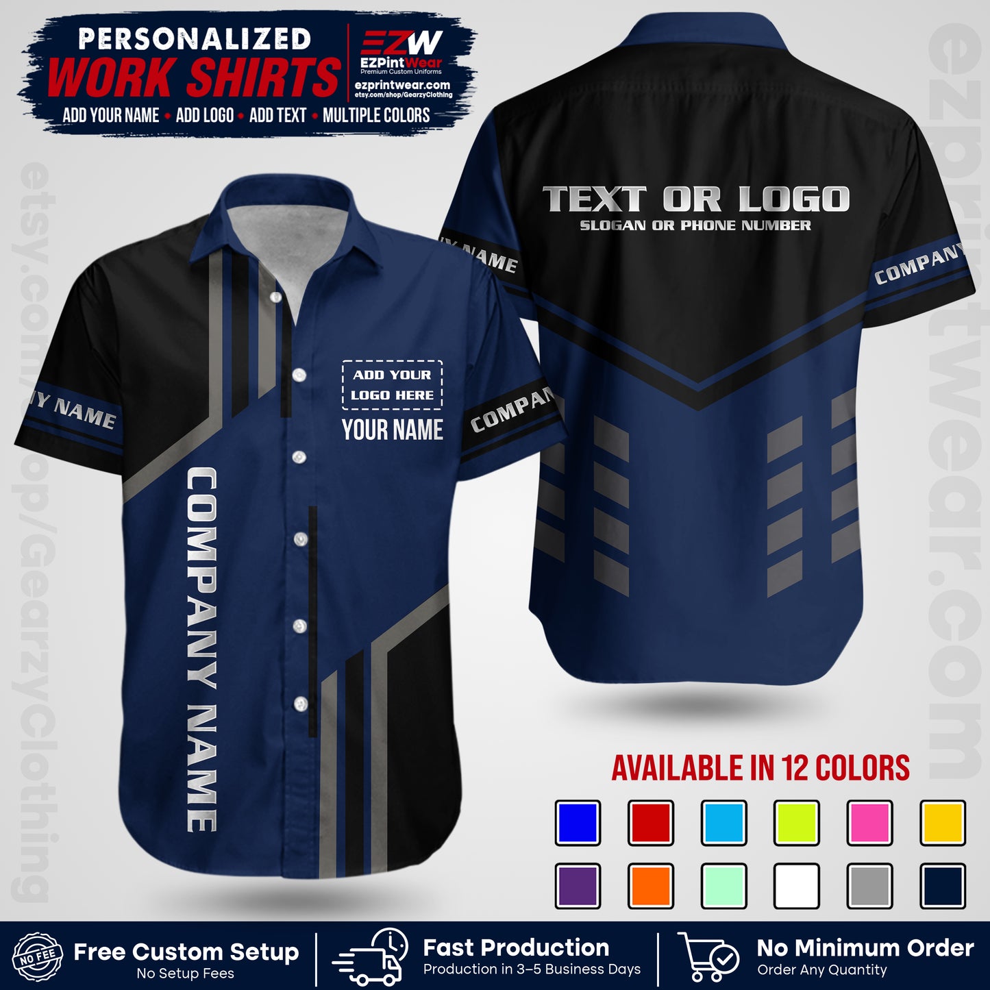 Custom All Over Print Work Uniform Shirt with Name, Logo & Text | Custom Hawaiian Shirt | Company Shirt | Employee Uniform UNF10