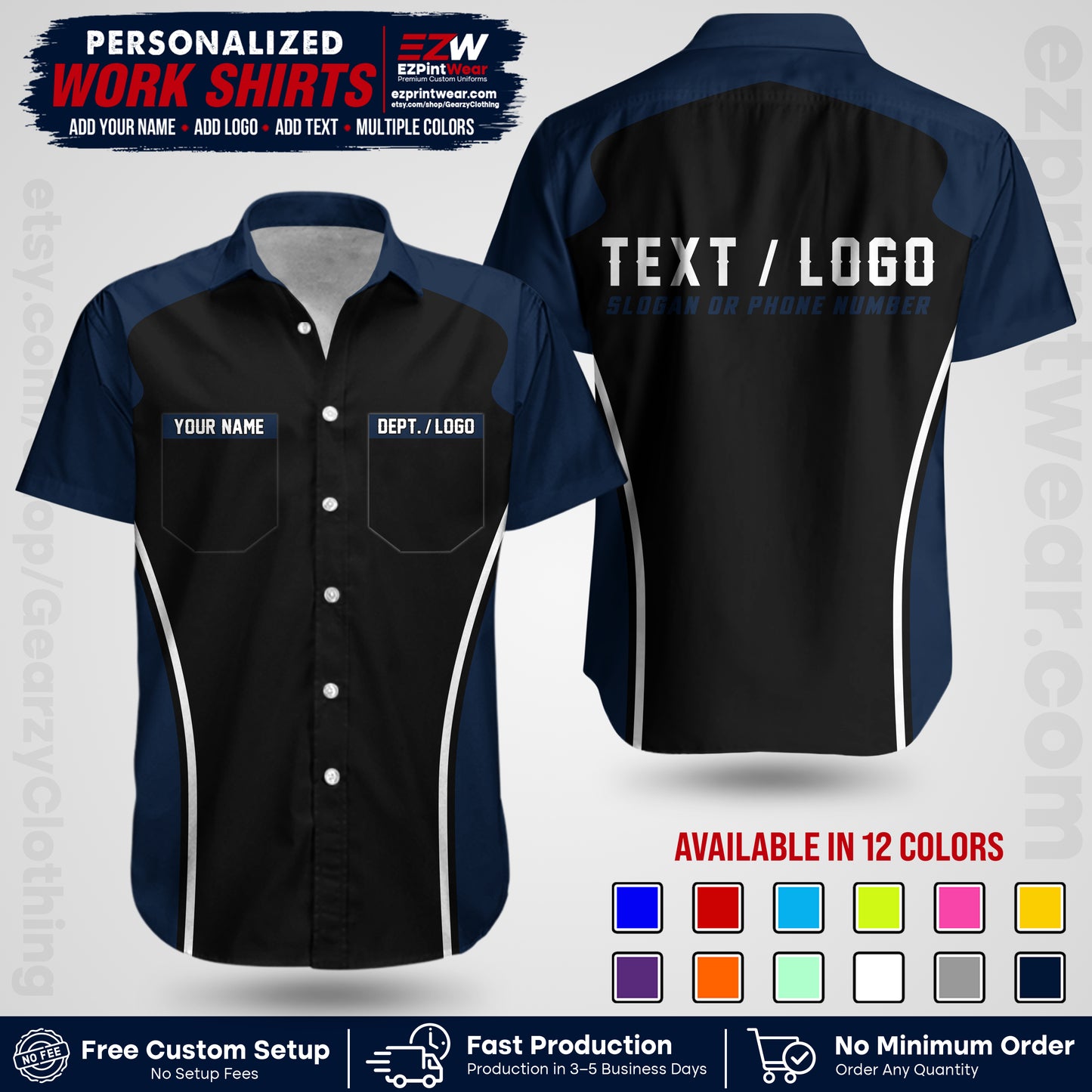 Custom All Over Print Work Uniform Shirt with Name, Logo & Text | Custom Hawaiian Shirt | Company Shirt | Employee Uniform UNF16