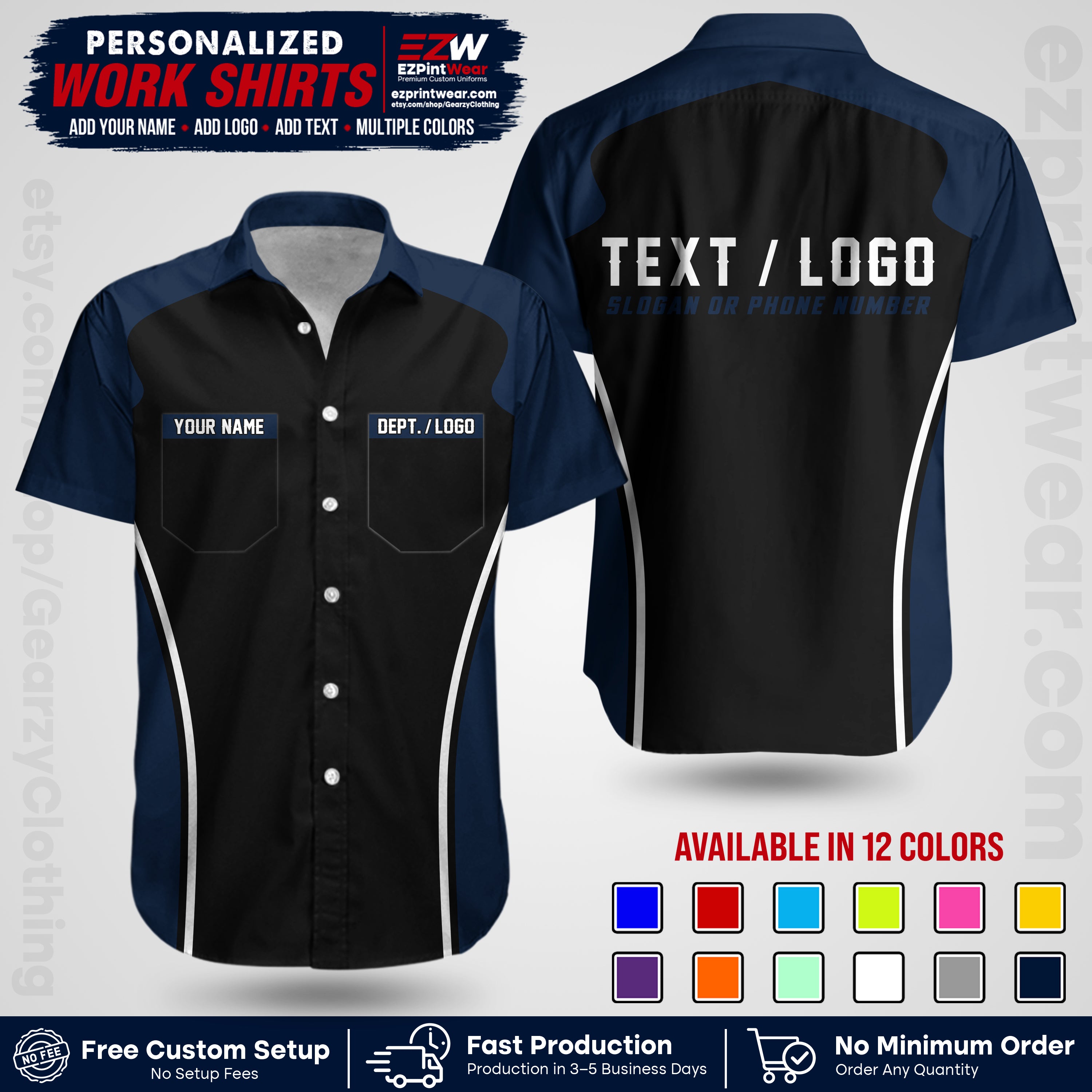 Custom All Over Print Work Uniform Shirt with Name, Logo & Text | Custom Hawaiian Shirt | Company Shirt | Employee Uniform UNF16