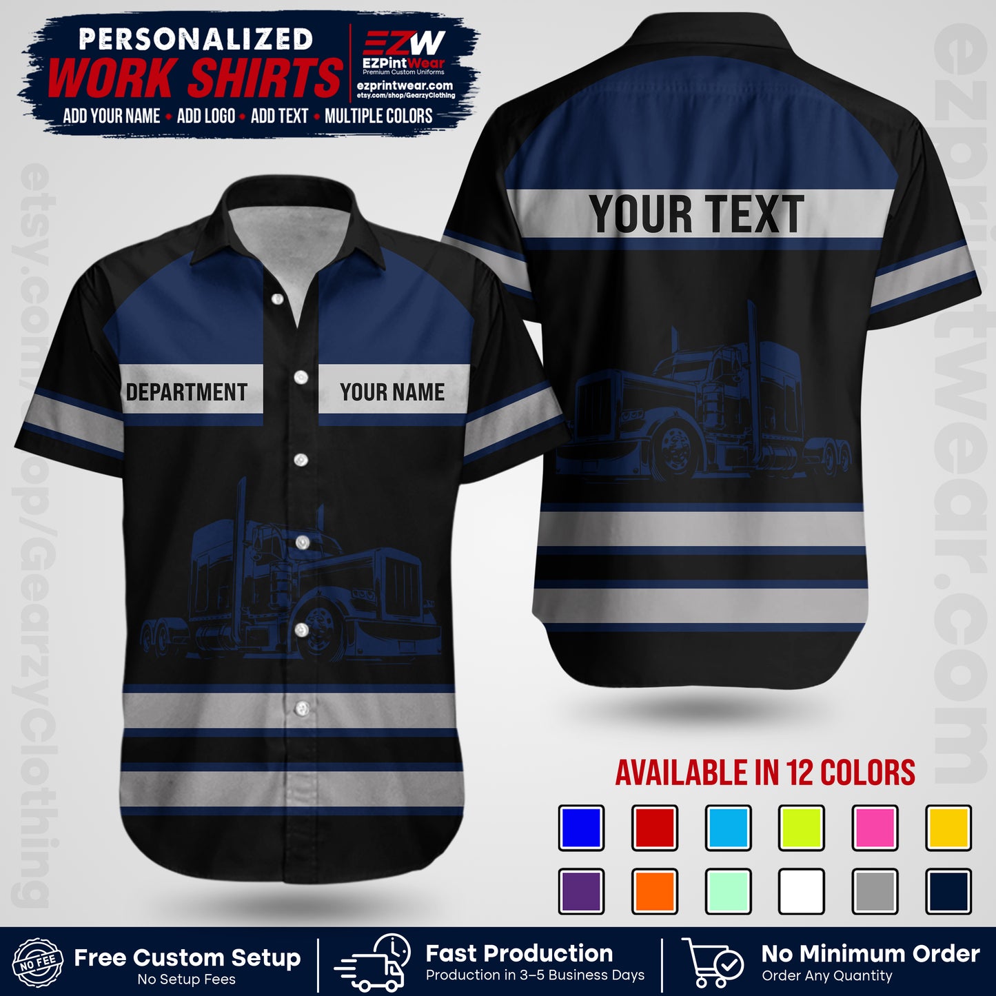 Personalized Truck Driver Workwear Uniform | Custom Safety Stripe Apparel | Non-Reflective Reflective Style Design TW02