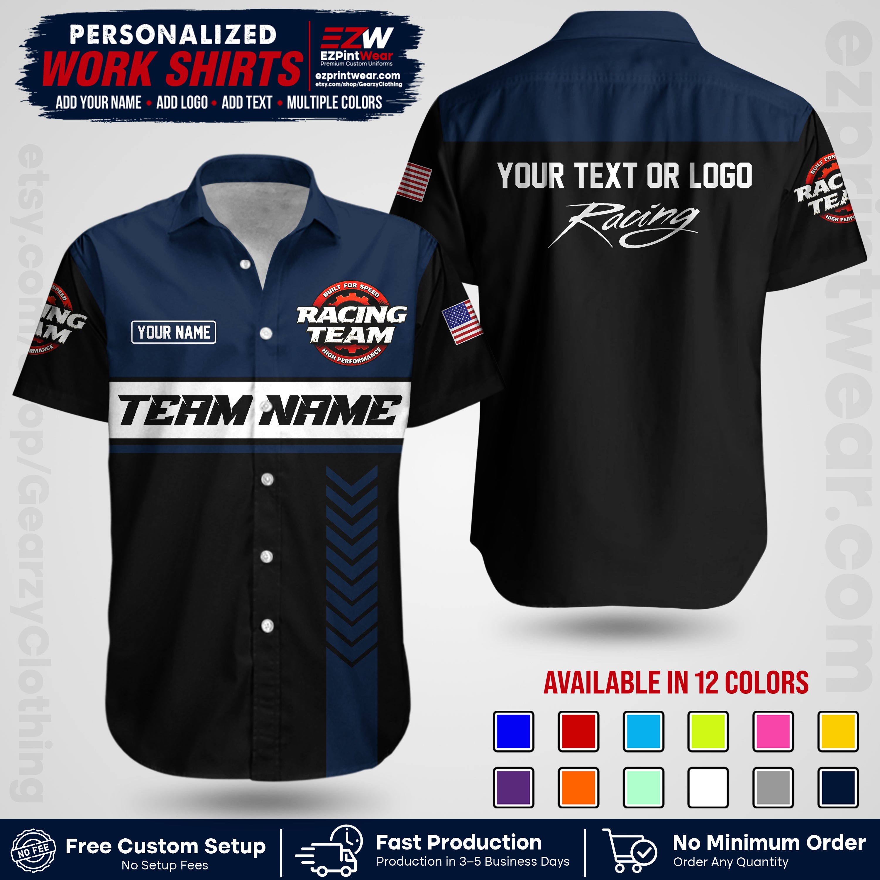 Custom Racing Shirt with Name, Logo & Text | Race Team Uniform | Crew Apparel RC02