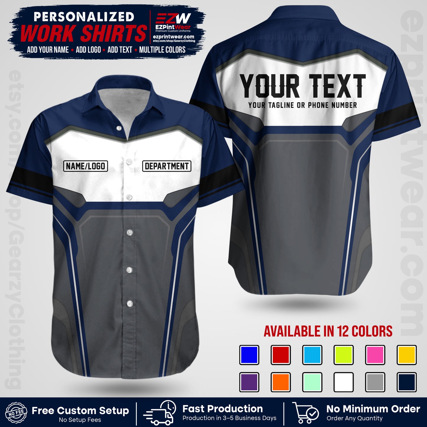 Custom All Over Print Work Uniform Shirt with Name, Logo & Text | Custom Hawaiian Shirt | Company Shirt | Employee Uniform UNF05