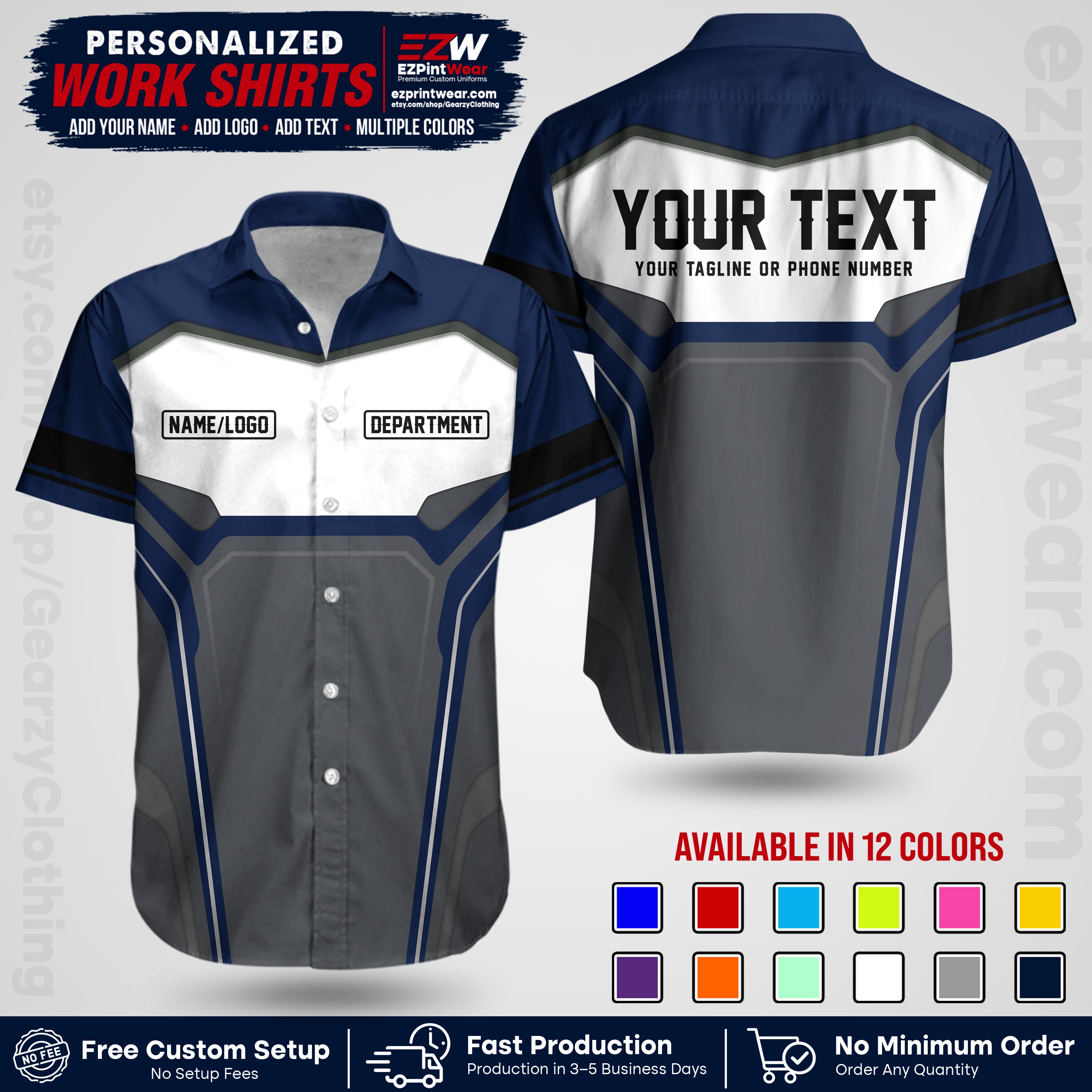 Custom All Over Print Work Uniform Shirt with Name, Logo & Text | Custom Hawaiian Shirt | Company Shirt | Employee Uniform UNF05