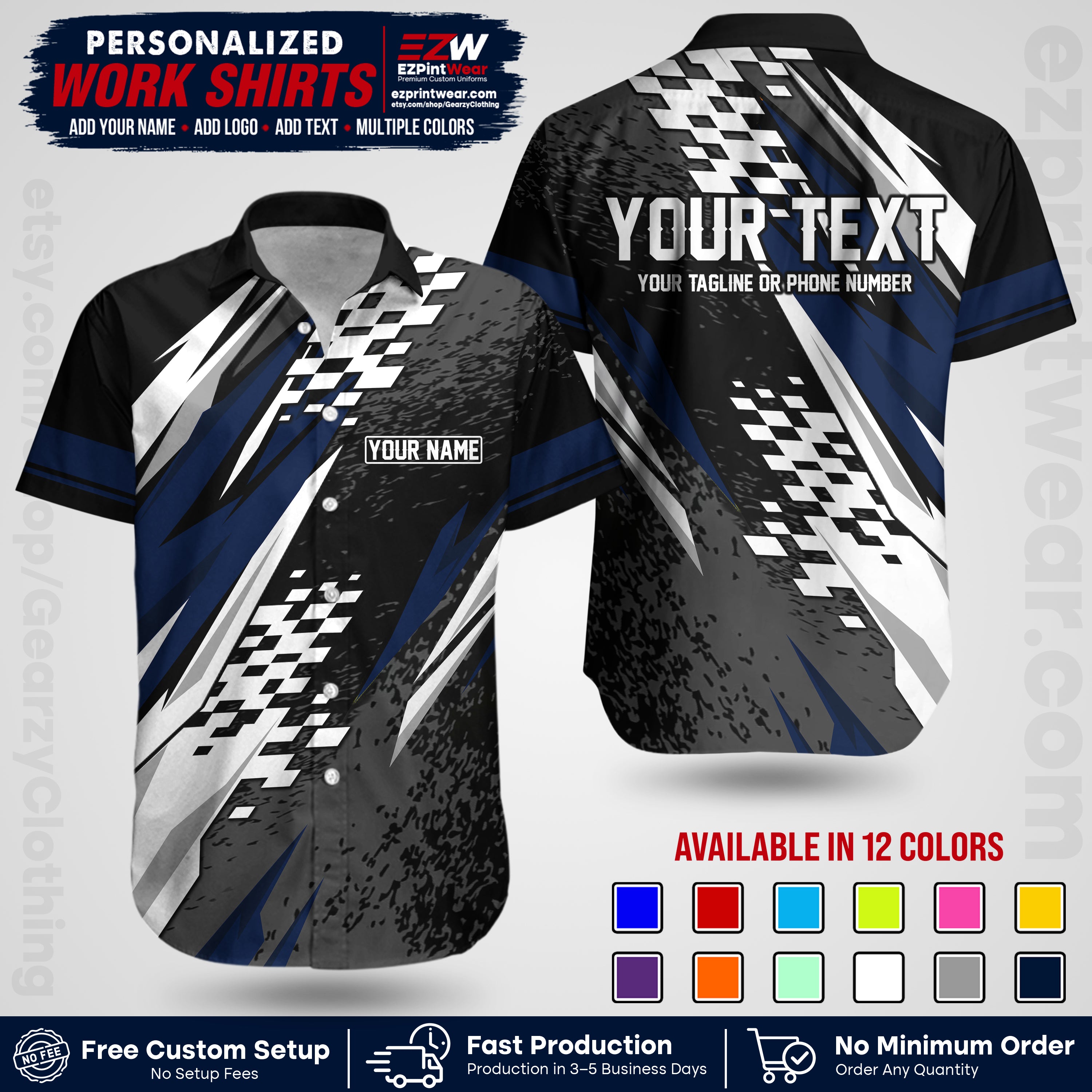 Custom Racing Shirt with Name, Logo & Text | Race Team Uniform | Crew Apparel RC03