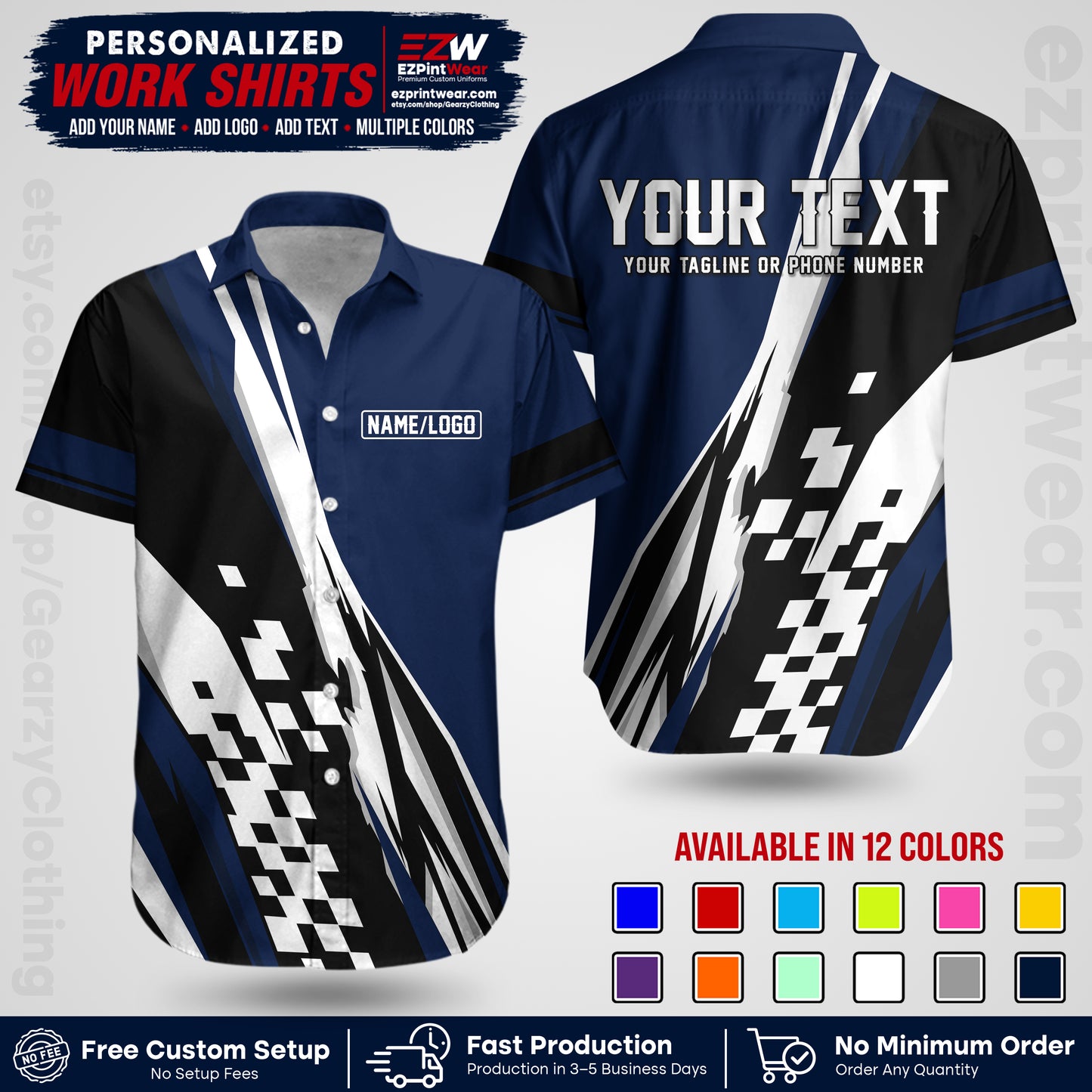 Custom Racing Shirt with Name, Logo & Text | Race Team Uniform | Crew Apparel RC04